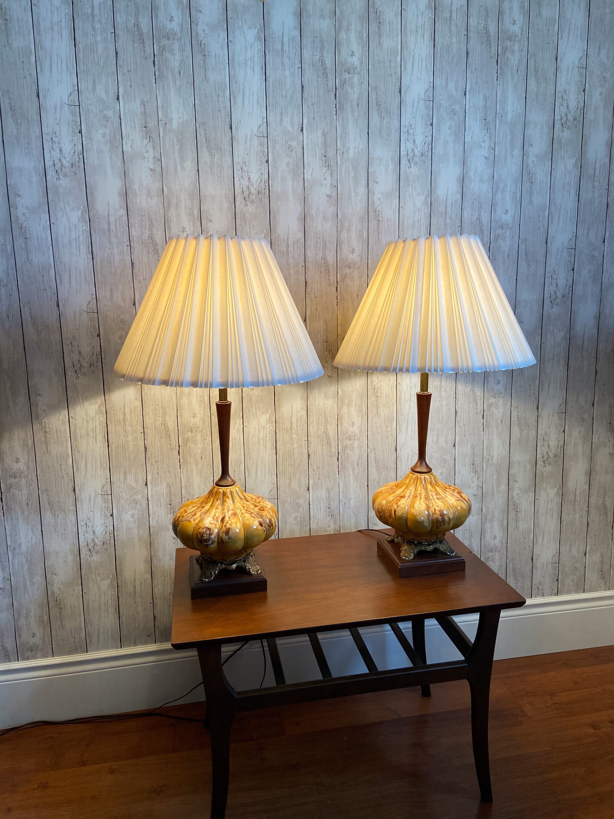 Mid Century Ceramic Lamps MCM Table Lamps Vintage Ceramic Lamps Walnut