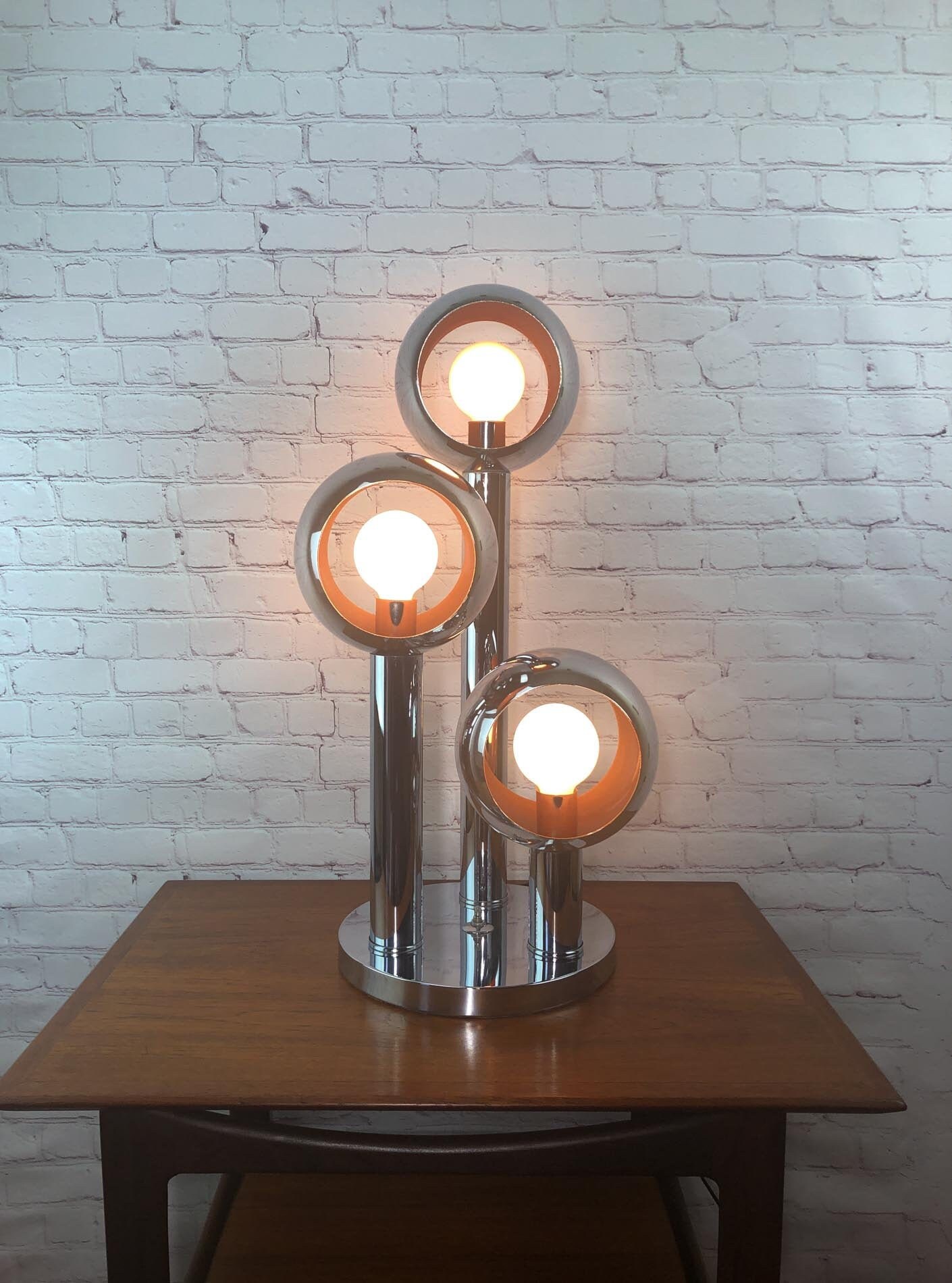 Chrome Sputnik Table Lamp, Mid Century Chrome Table Lamp, Three Globe