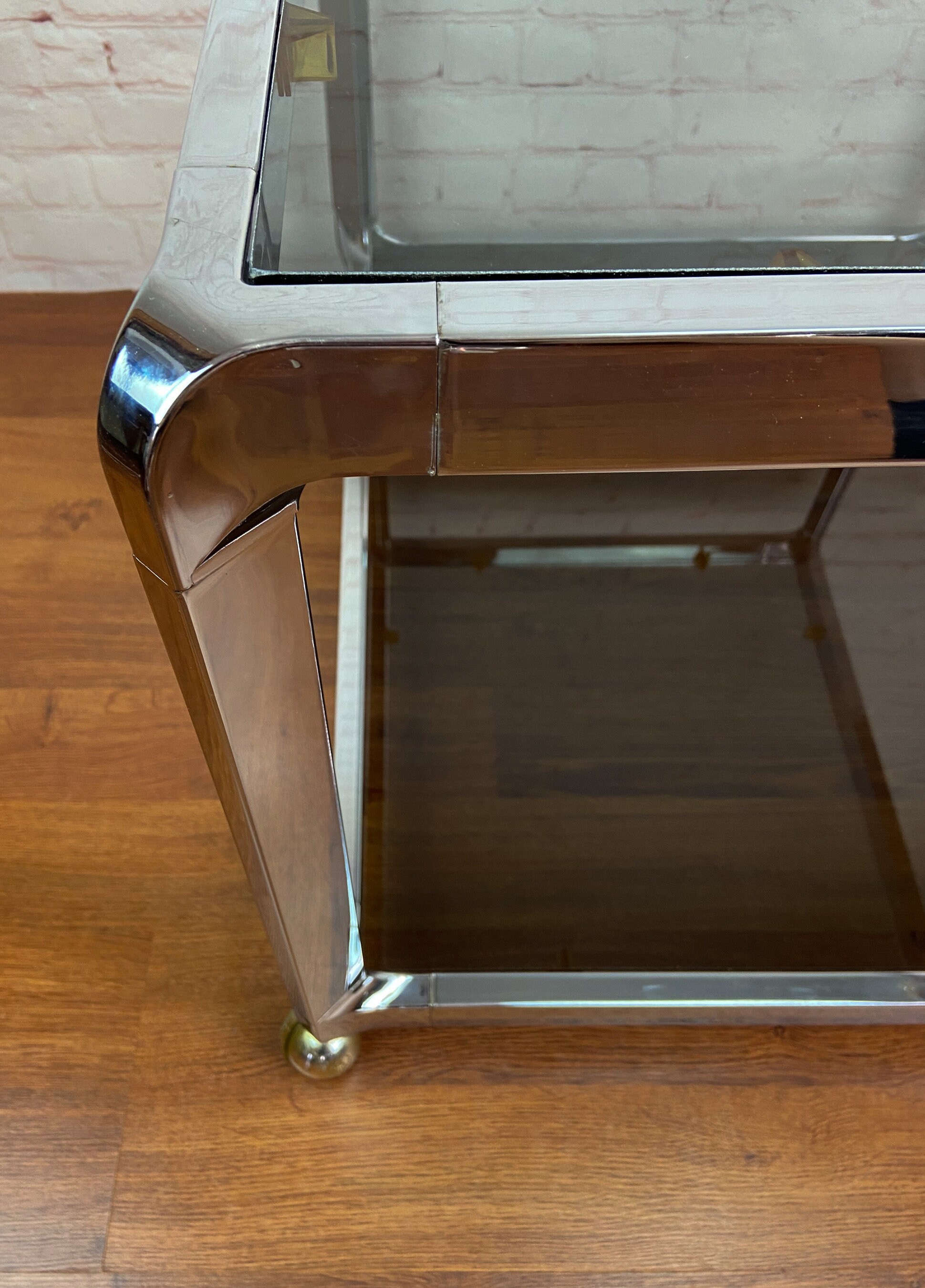 Chrome End Table, Chrome and Glass Coffee Table, Modernist End Table