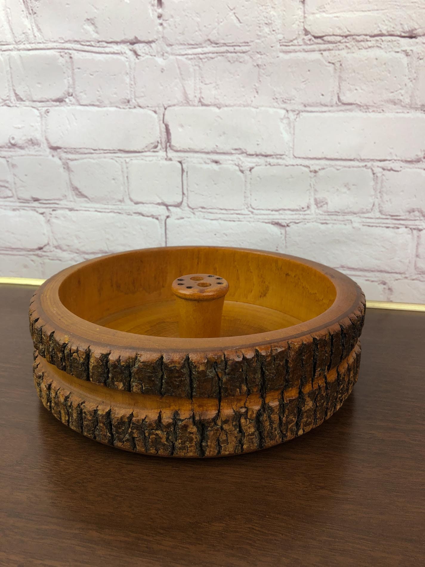 Vintage Wood Log Nut Bowl, Live Bark Edge Nut Bowl, Ellwood Rusticware