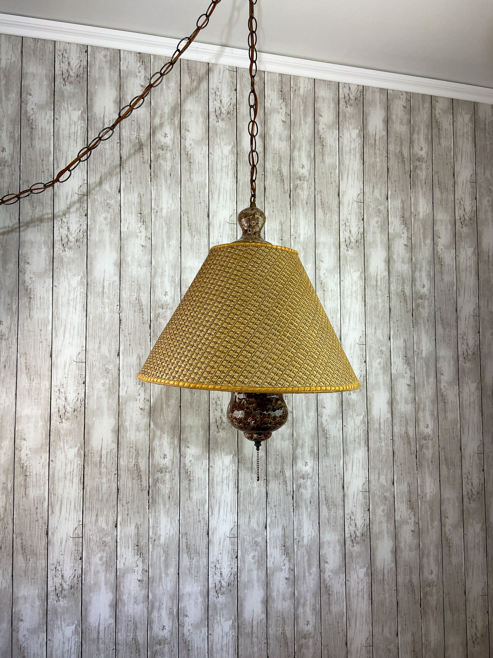 Vintage Swag Wicker Swag Lamp MCM Swag Lamp Boho Swag Lamp Rattan Swag