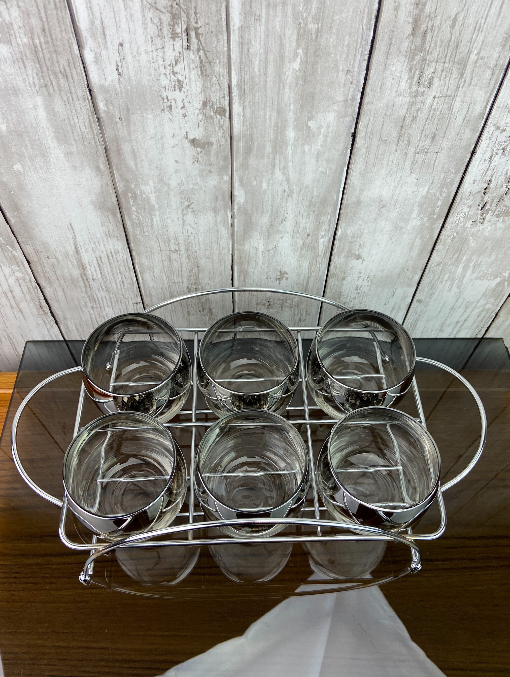 MCM Glass Caddy Glass Caddy Vintage Silver Tumblers Vintage Drink Caddy