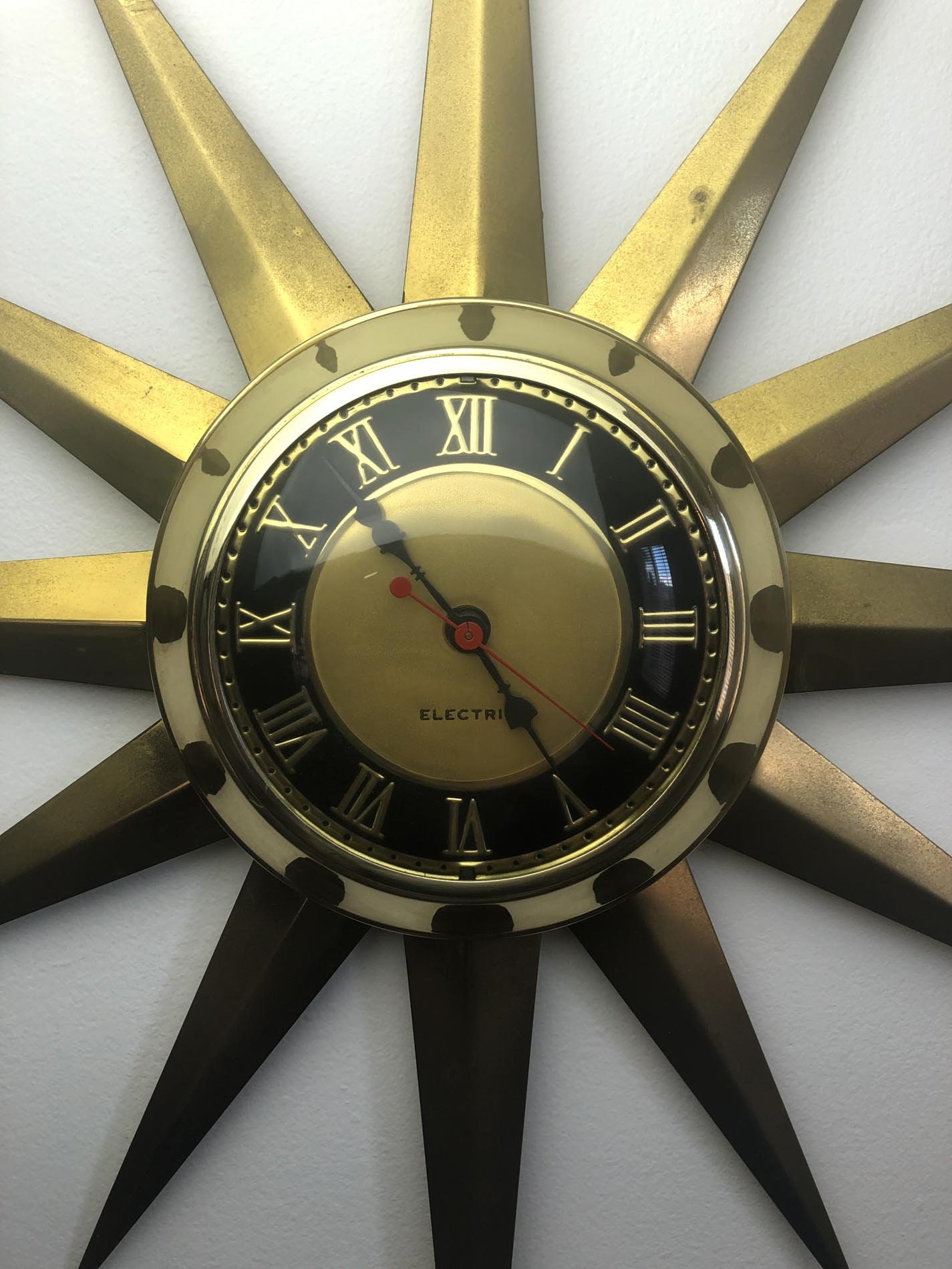 Starburst Clock, Starburst Wall Clock, Ingram Starburst Clock, Brass