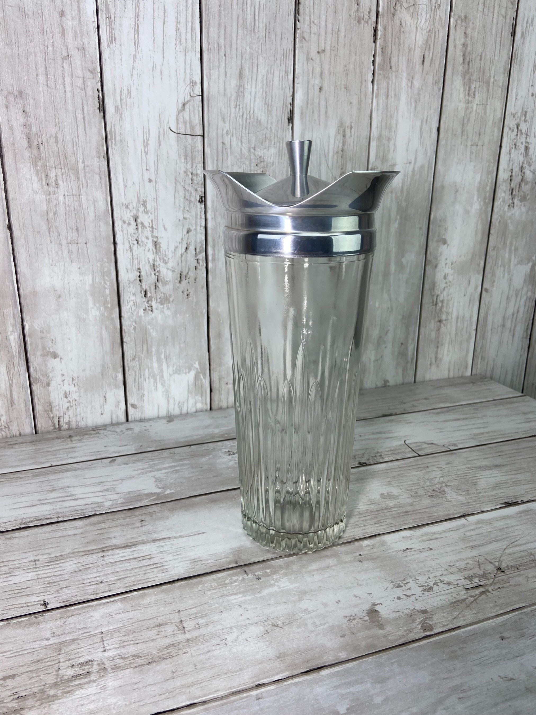 Vintage Glass Cocktail Shaker Heavy Cocktail Shaker Mid Century
