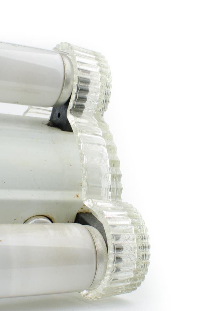 Vintage Art Deco Fluorescent Light Fixture with Clear Glass End Caps