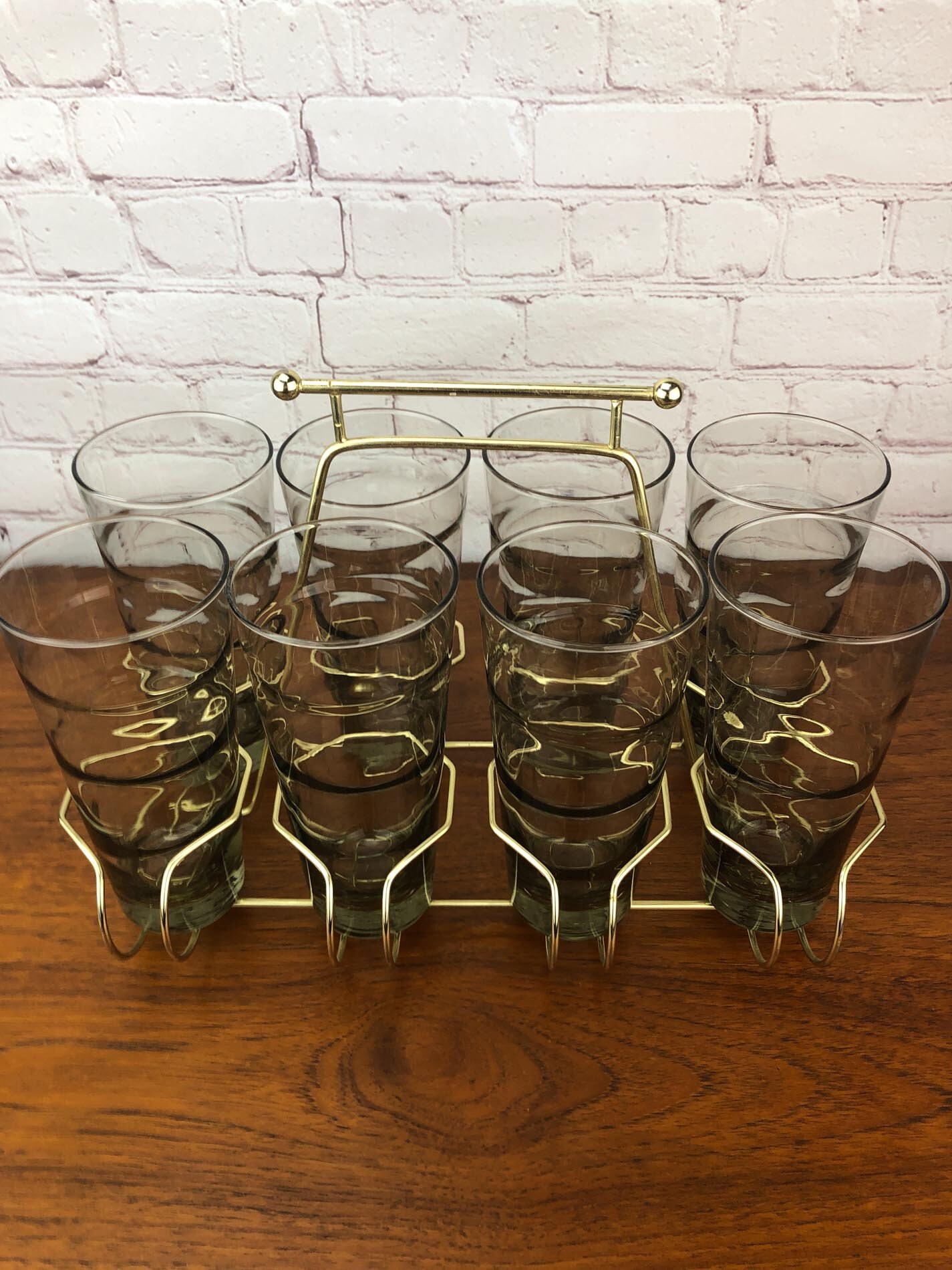 Libbey Glasses and Caddy, Ripple Smoke Tumblers, Saturn ...