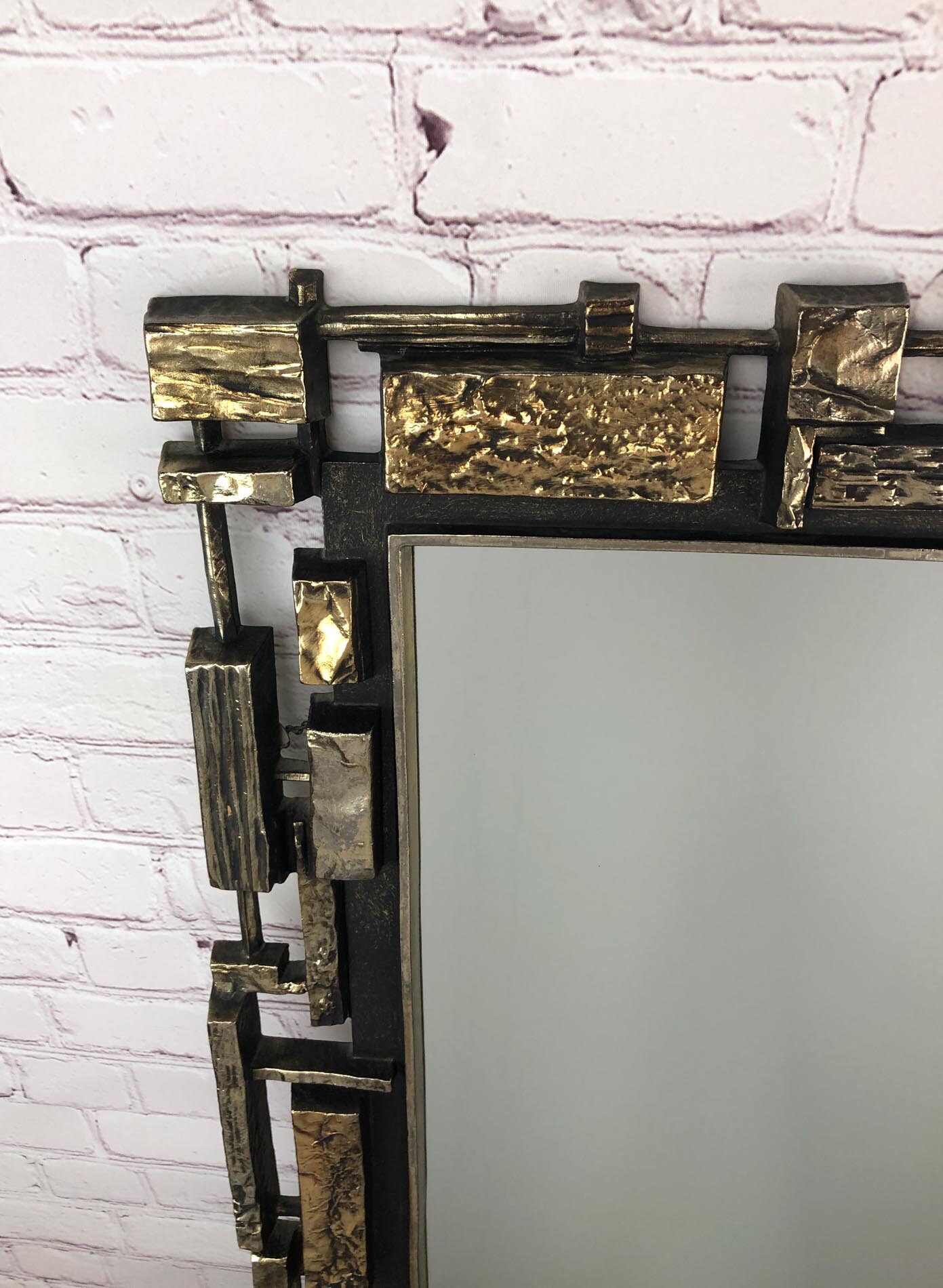 Brutalist Mirror, Syroco Brutalist Mirror, Mid Century Modern Mirror