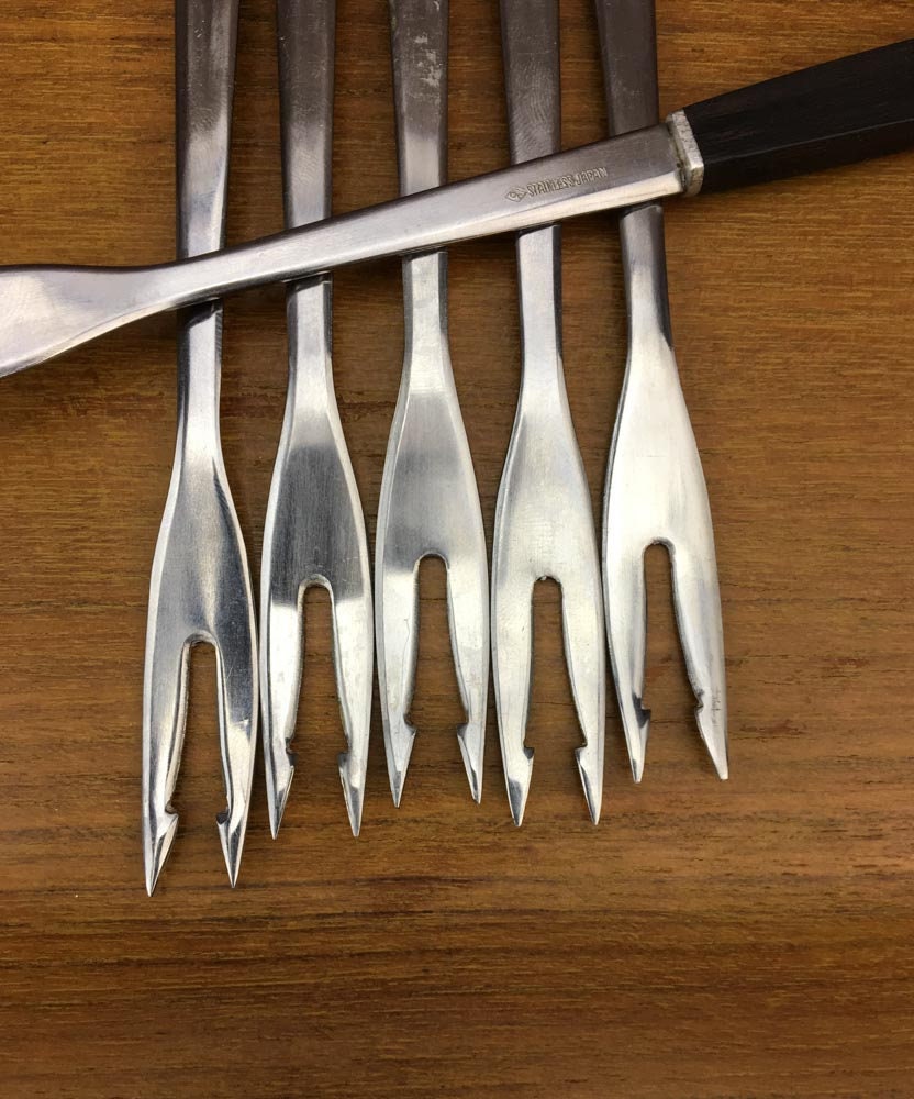 Teak Fondue Forks, Rosewood Fondue Forks, Mid Century Fondue Forks