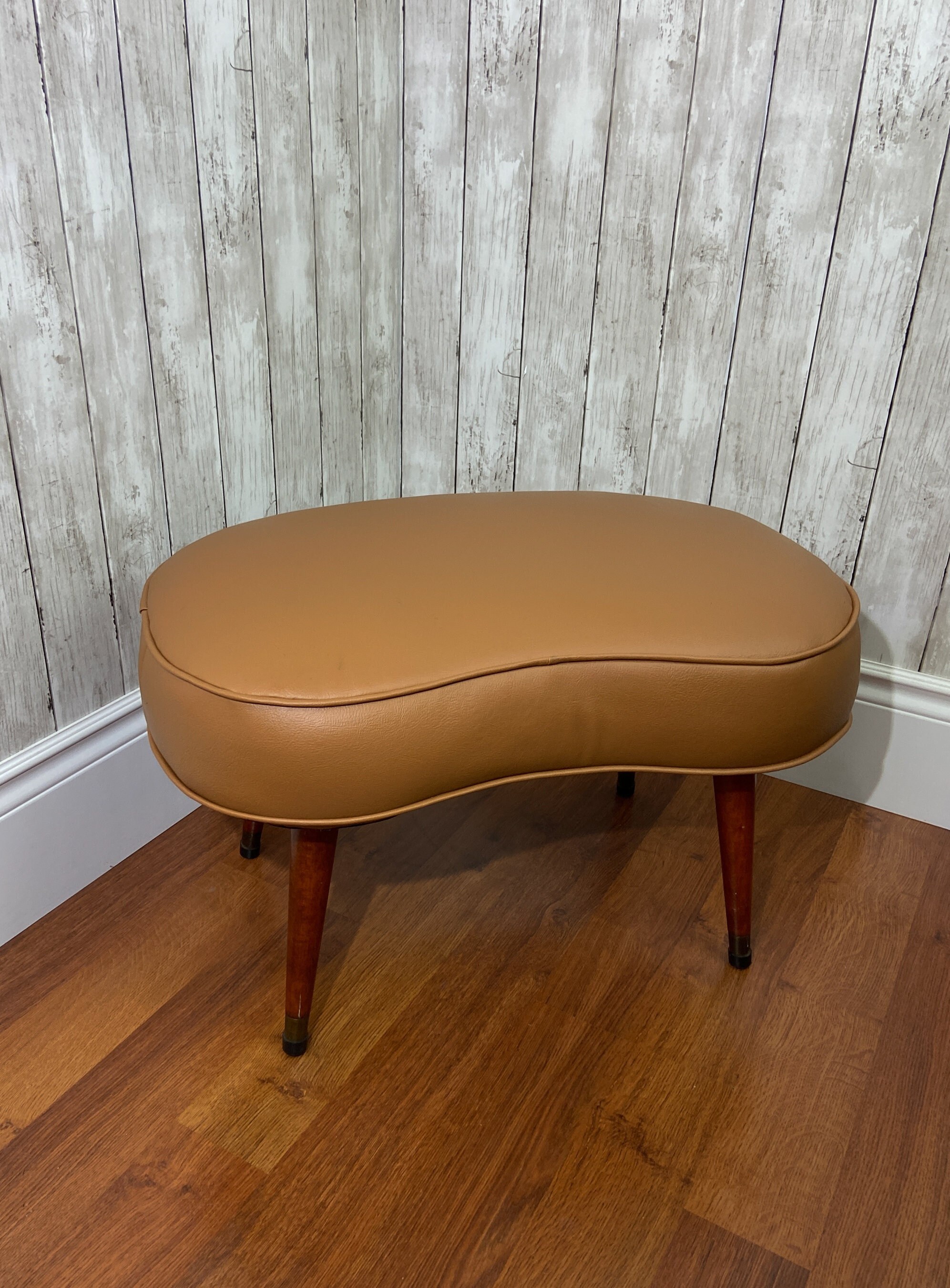 Vinyl Footstool Kidney Shaped Footstool Vintage Vinyl Footstool Mid
