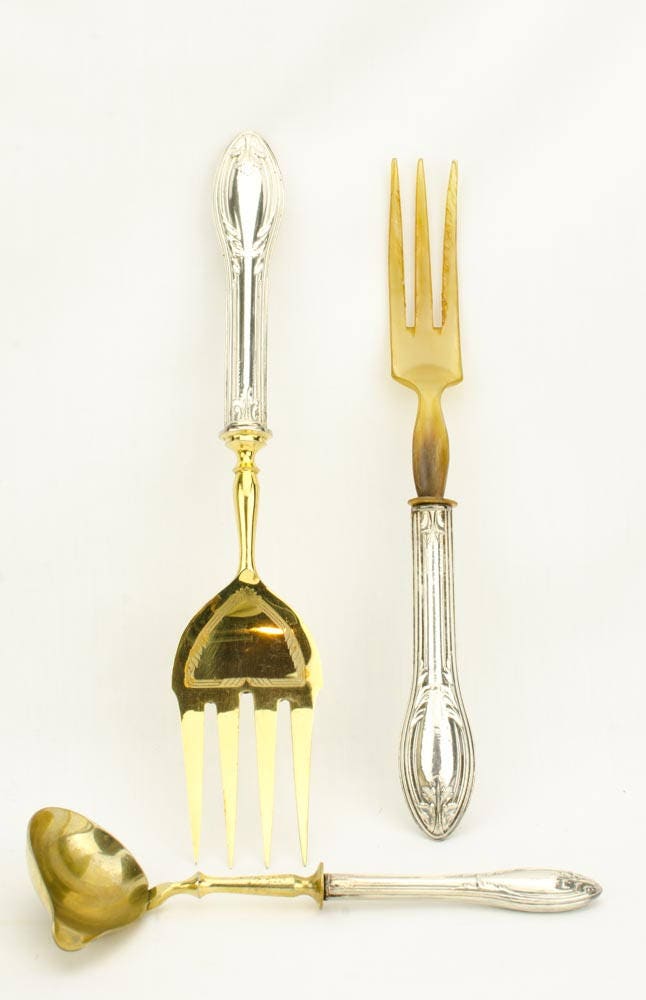 Antique Silver Utensil Serving Set Argento 800 mill Solingen Knife