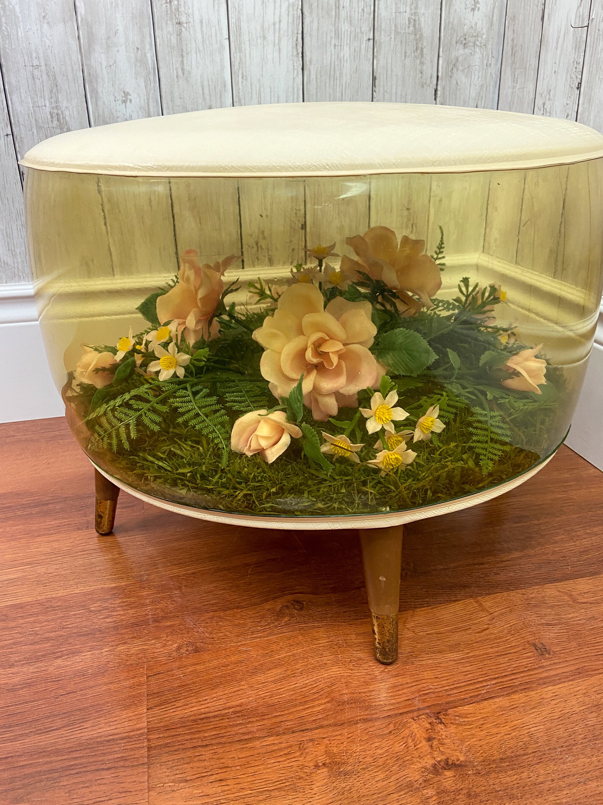 Vintage Inflatable Footstool Ottoman Terrarium Ottoman Mid Century