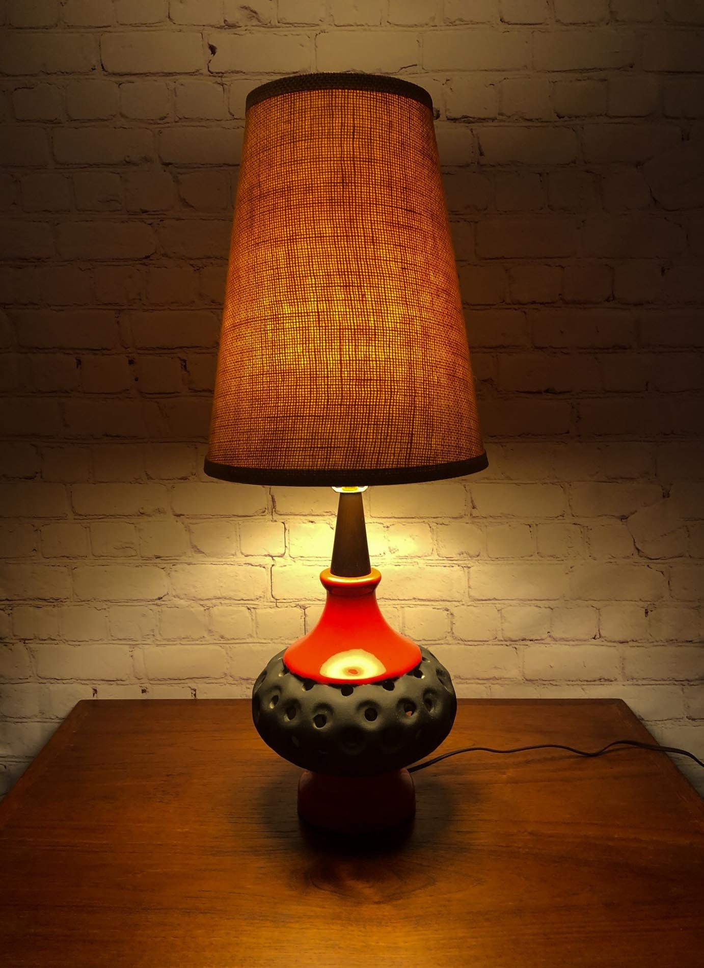 Mid Century Table Lamp, Chalvignac Light, Pierced Ceramic Lamp, Mid
