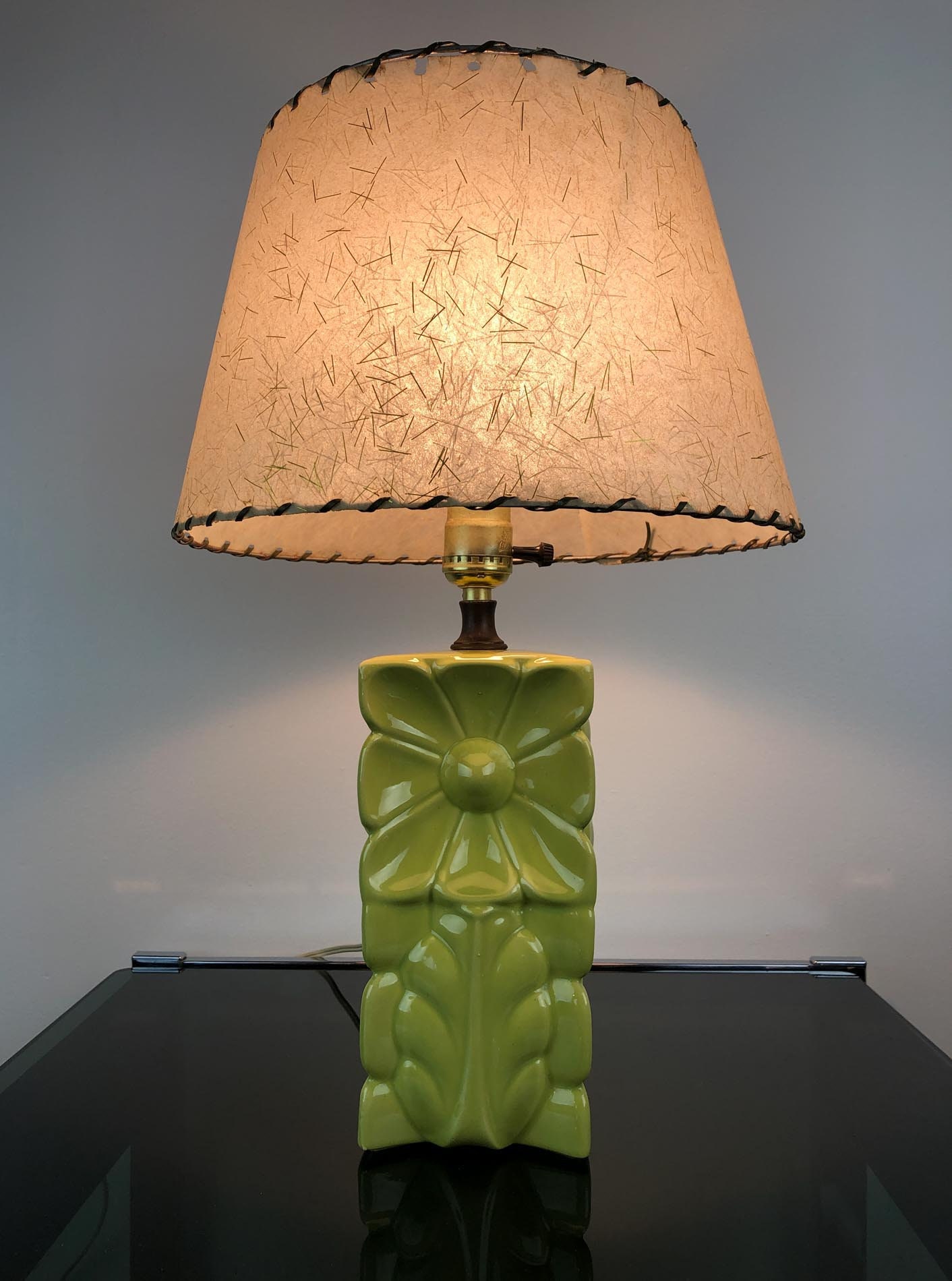 ON HOLD for ShereeAbstract Art Deco Table Lamp, Chartreuse Table Lamp