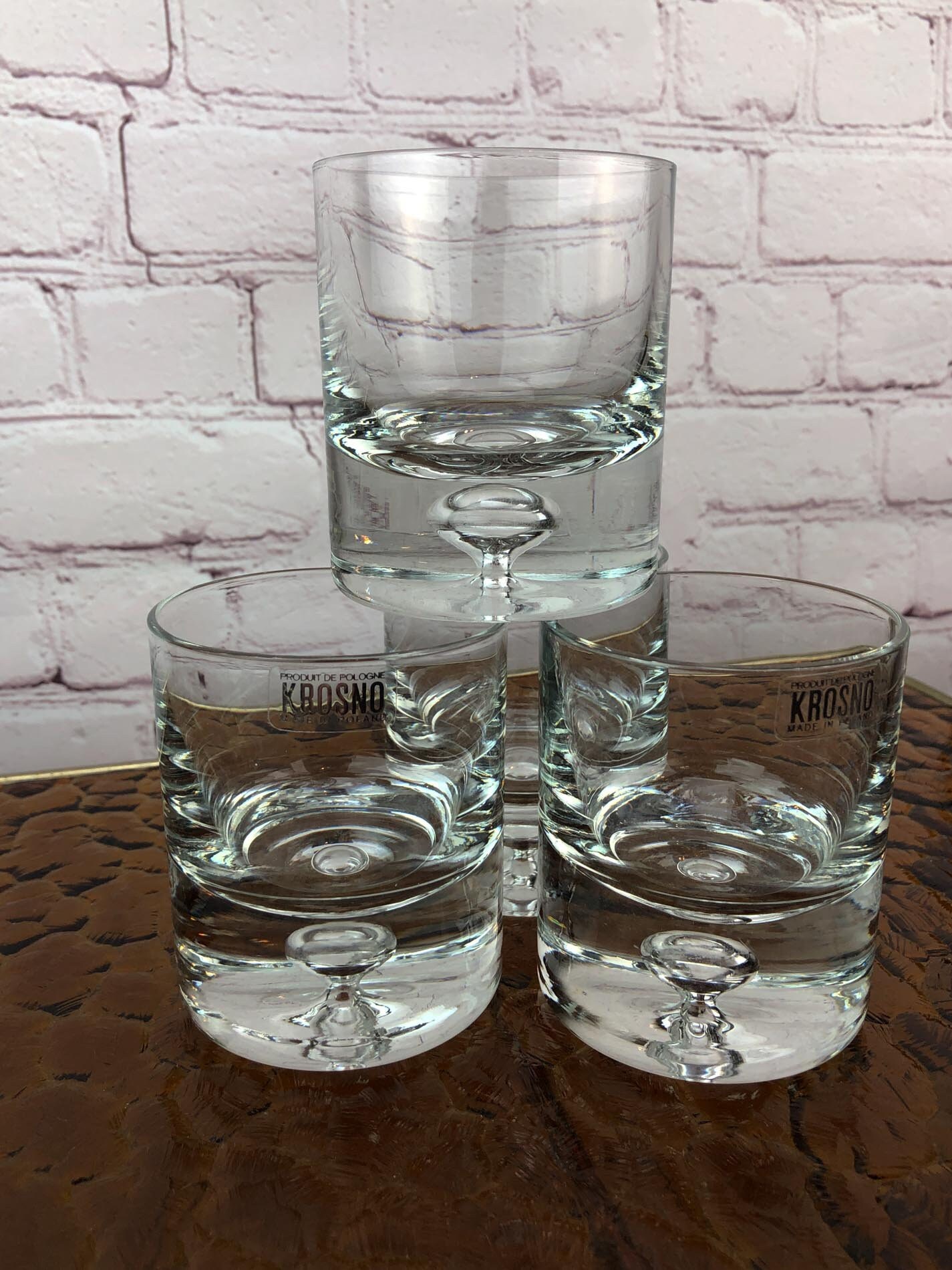 Crystal Whisky Glasses(Set of Four), Krosno Poland, Suspended Bubble