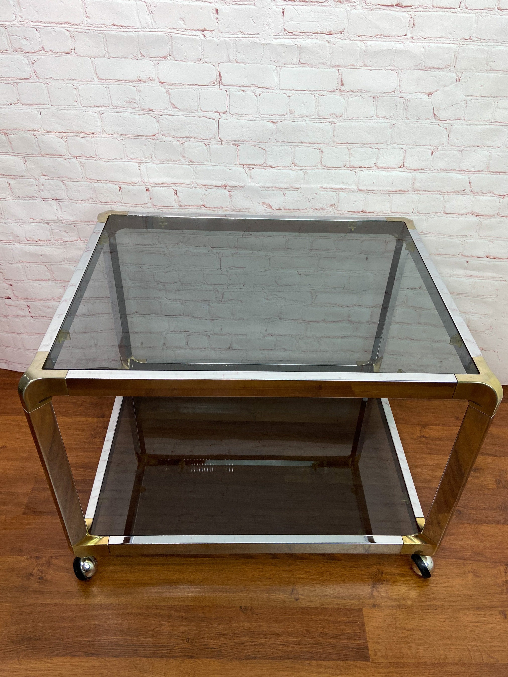 ON HOLDChrome End Table, Chrome and Glass Coffee Table, Modernist End