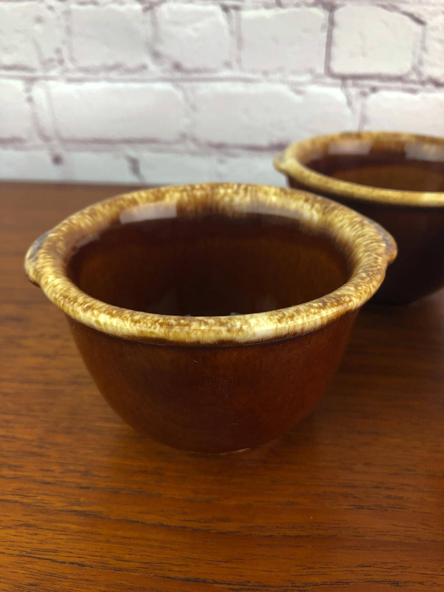 Hull Pottery, Brown Drip Custard Cups(3), Oven Proof, Crooksville, Ohio