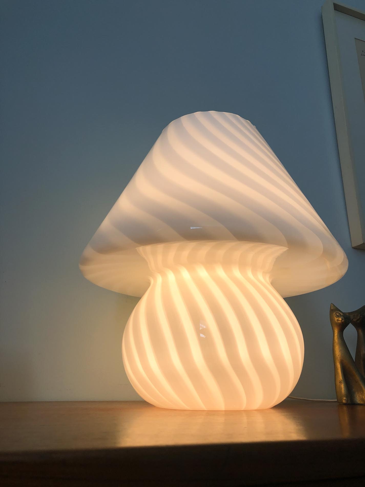 Murano Mushroom Lamp, Murano Mushroom Glass Lamp, Murano Swirl Mushroom