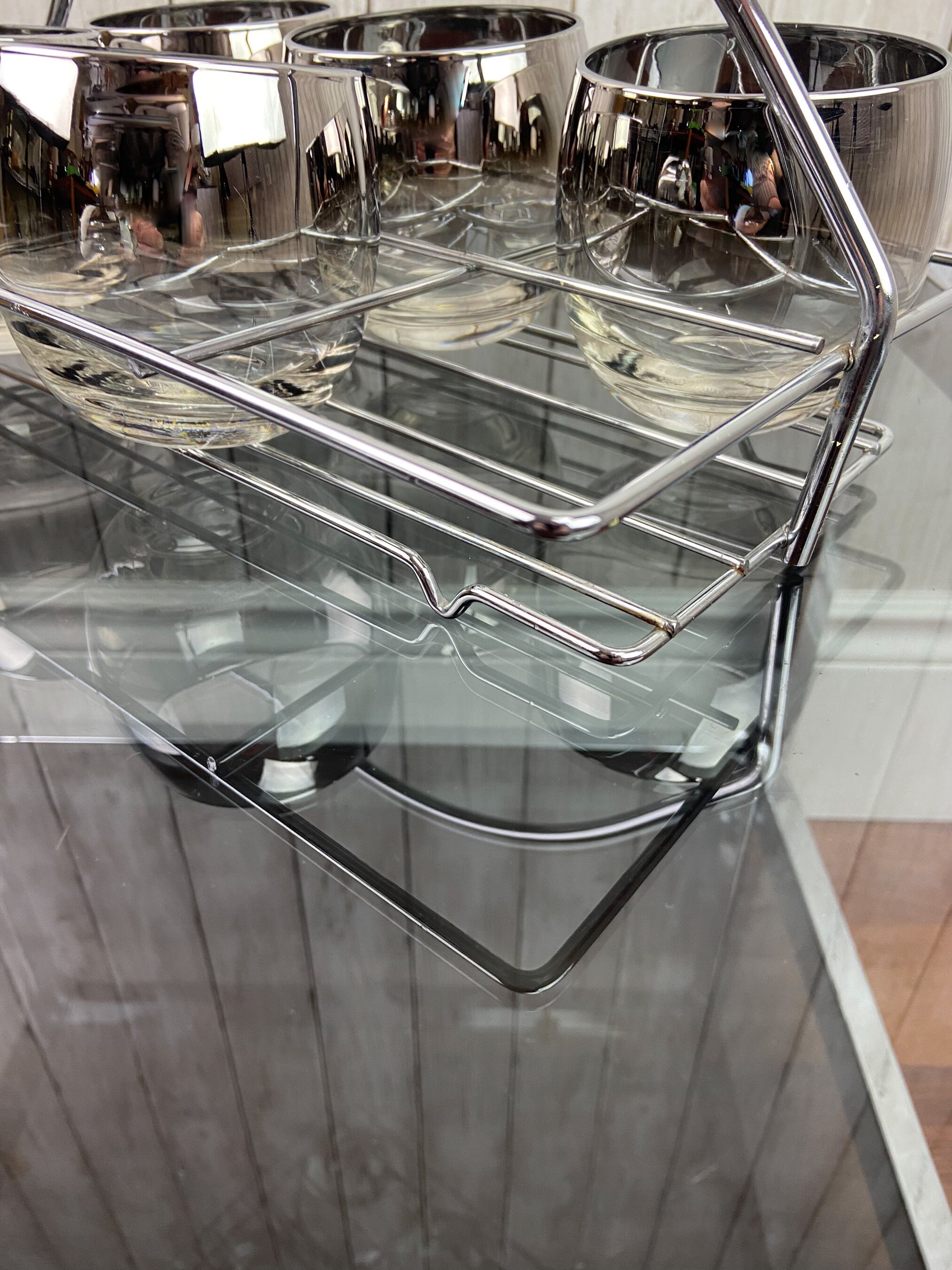 MCM Glass Caddy Glass Caddy Vintage Silver Tumblers Vintage Drink Caddy