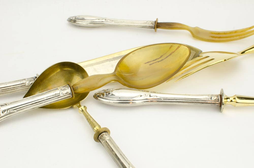 Antique Silver Utensil Serving Set Argento 800 mill Solingen Knife