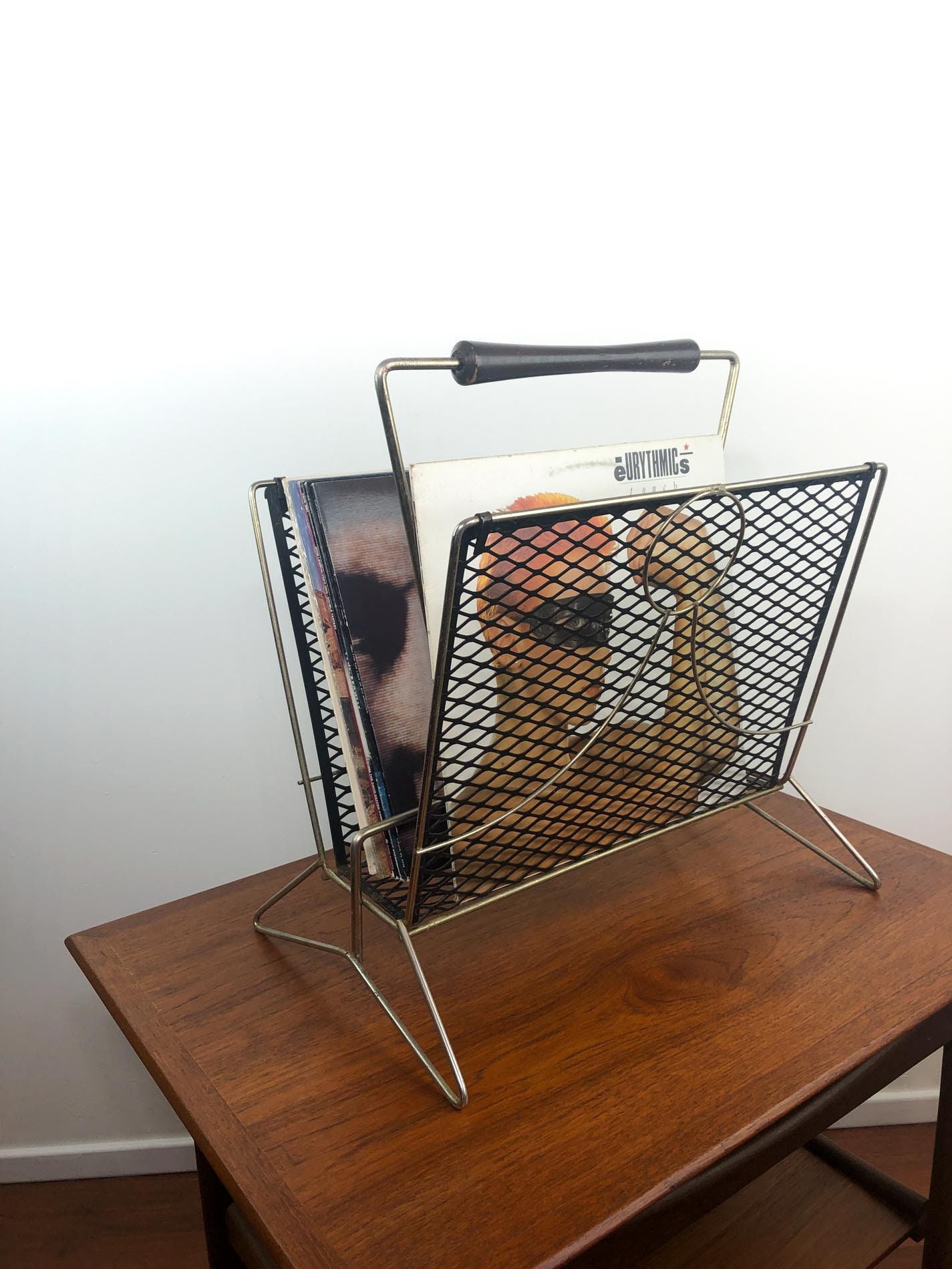 Mid Century Record Stand, LP Rack, Brass Plated Record Stand, Vintage Record Rack, Brass