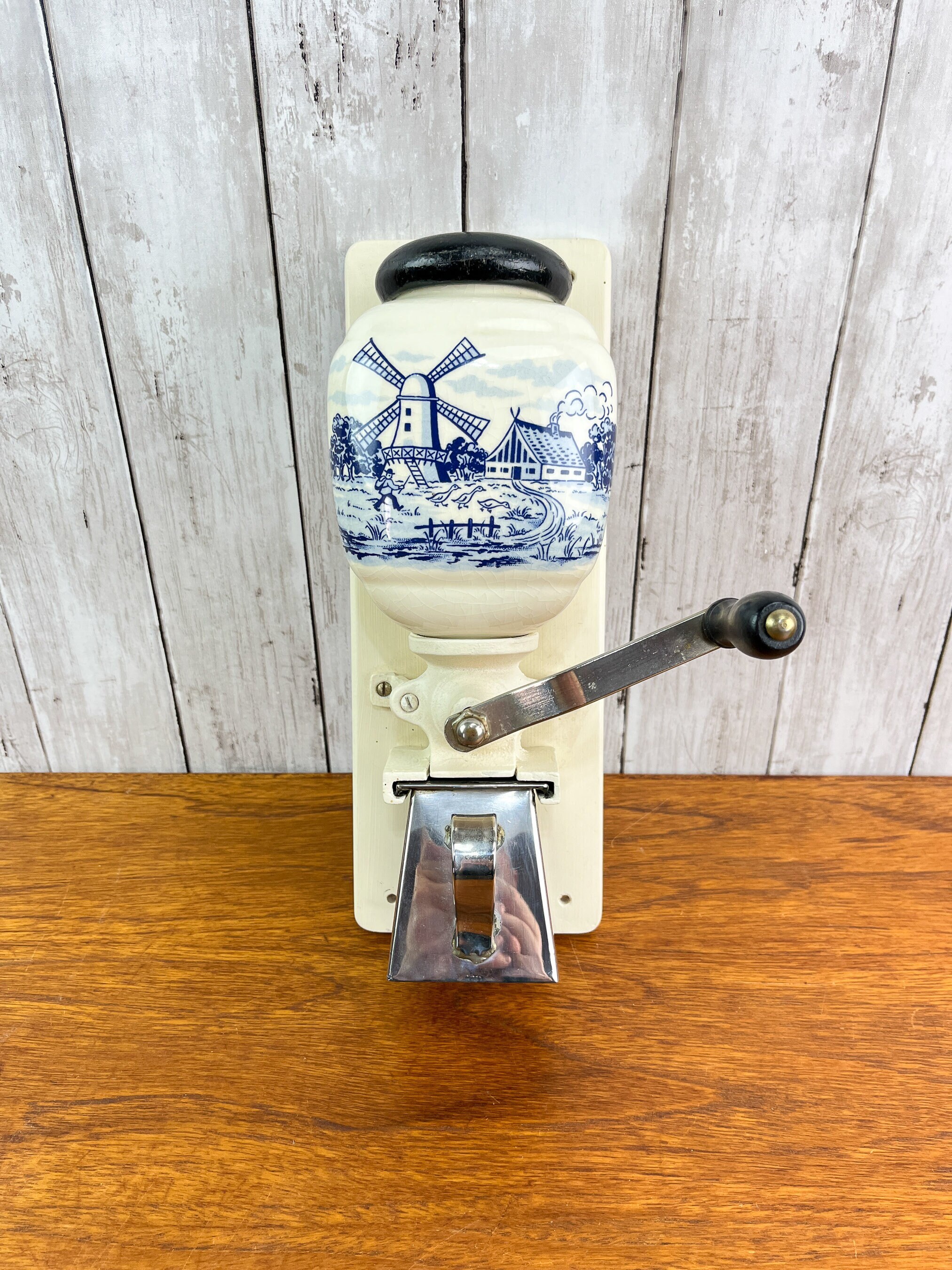 Vintage Blue Delft Windmill Coffee Grinder Mounted Coffee Grinder Mill