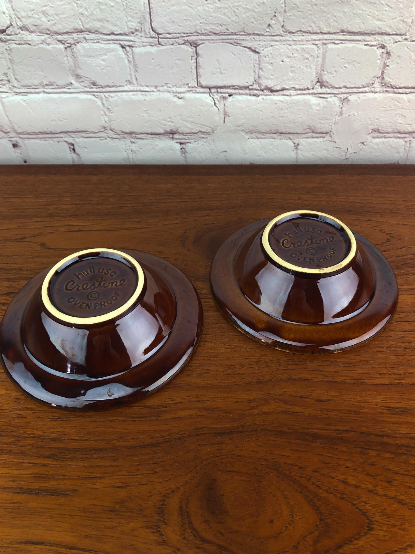 Hull Crestone Cereal Bowls (2), Hull Brown Drip Oven Proof USA Bowls