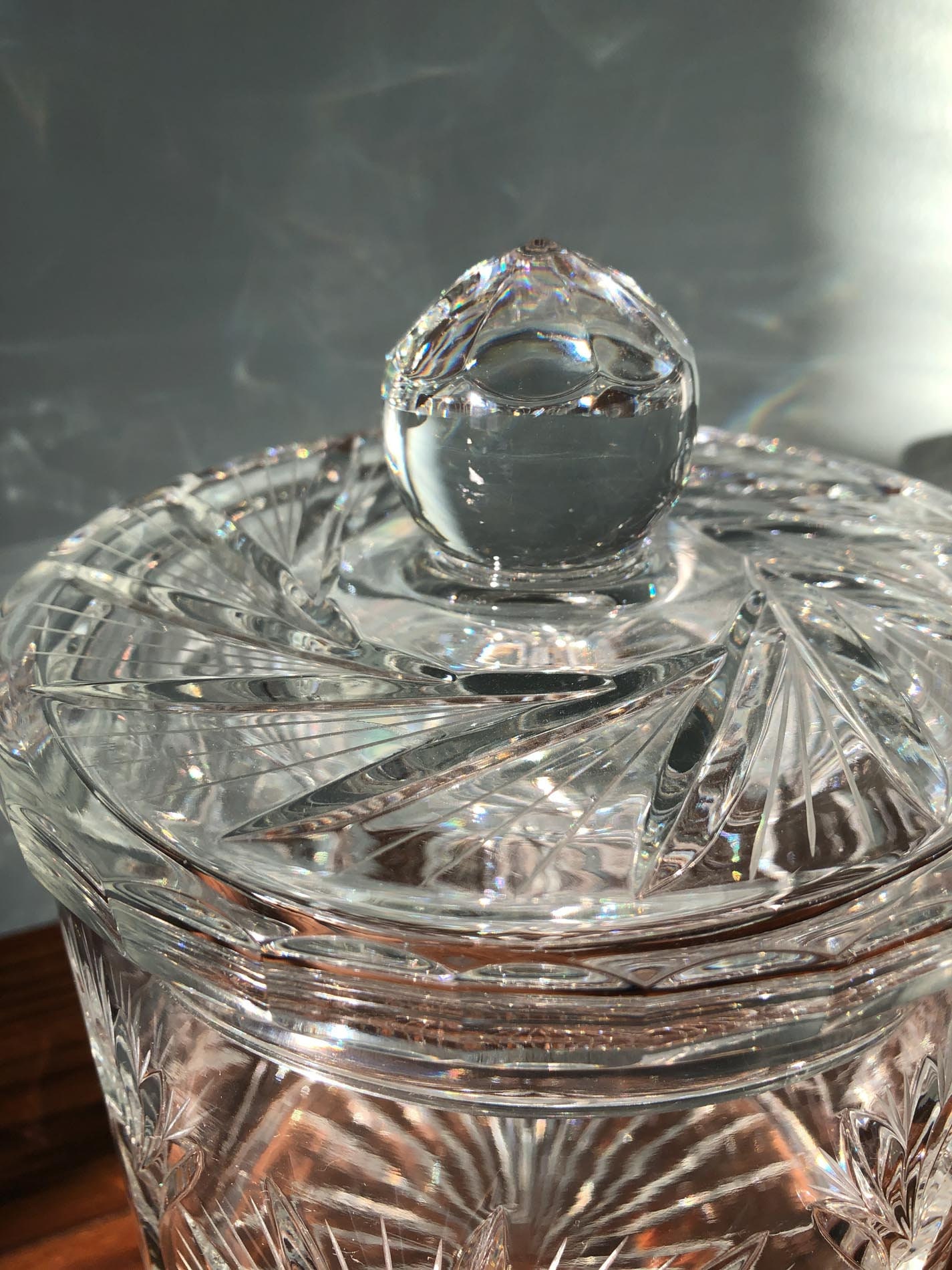 Mid Century Crystal Ice Bucket, W. German Deep Cut Crystal Ice Bucket