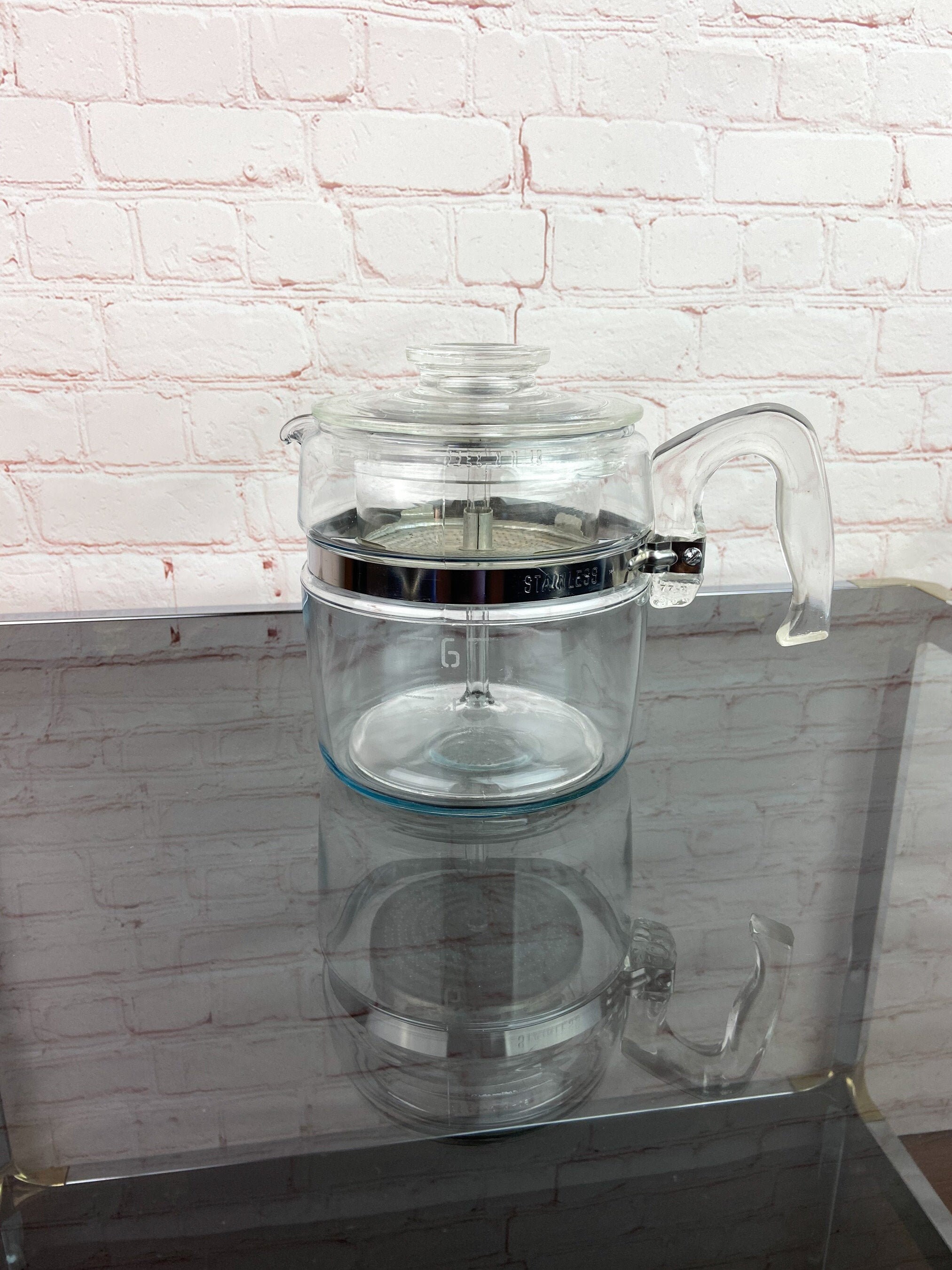 Pyrex 6 Cup Percolator, Clear Glass Percolator 7756B, Pyrex Flameware Percolator, Coffee Percolator