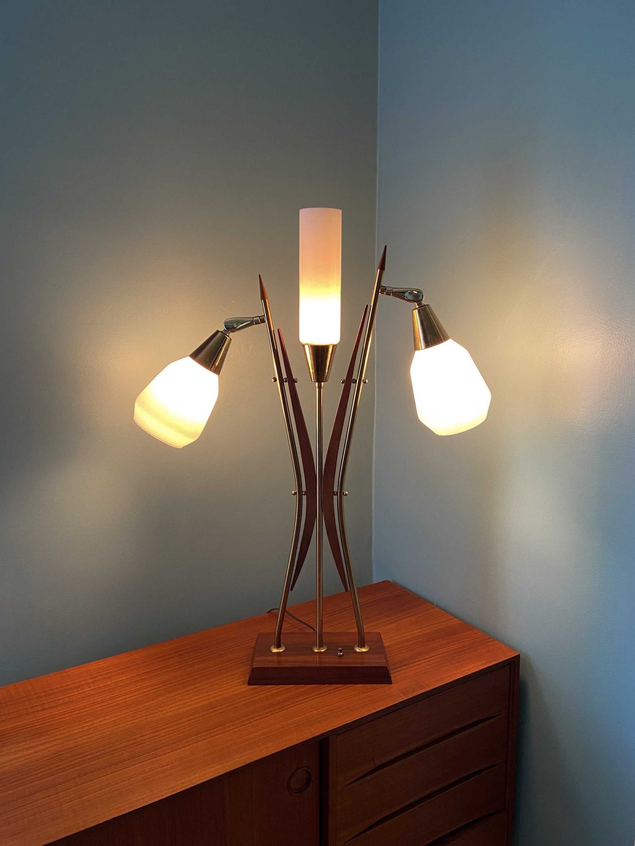 Mid Century Walnut Lamp Sculptural Lamp Space Lamp Atomic Lamp Walnut