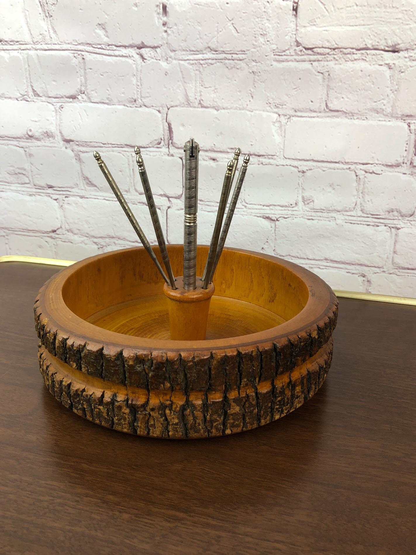 Vintage Wood Log Nut Bowl, Live Bark Edge Nut Bowl, Ellwood Rusticware