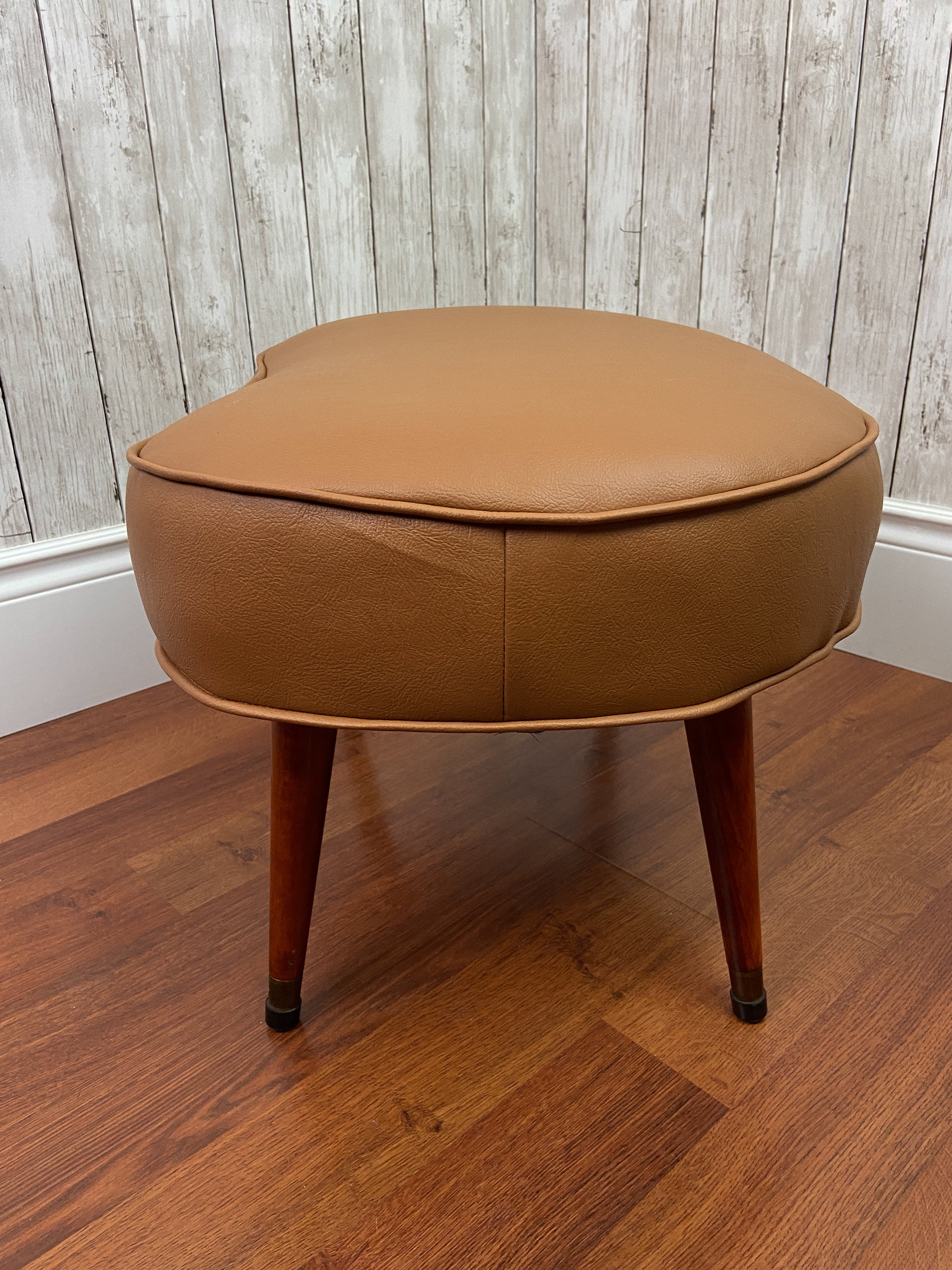Vinyl Footstool Kidney Shaped Footstool Vintage Vinyl Footstool Mid