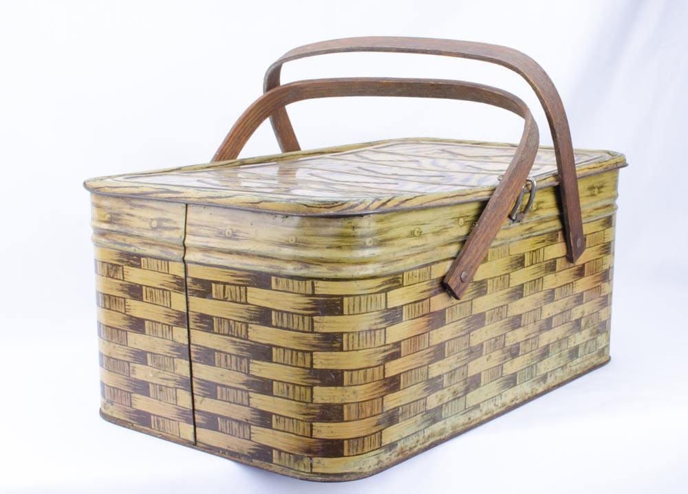 Vintage Tin Picnic Basket Circa 1930's
