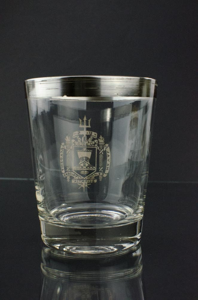 Vintage United States Naval Academy Silver Fade Rock Glasses, USNA