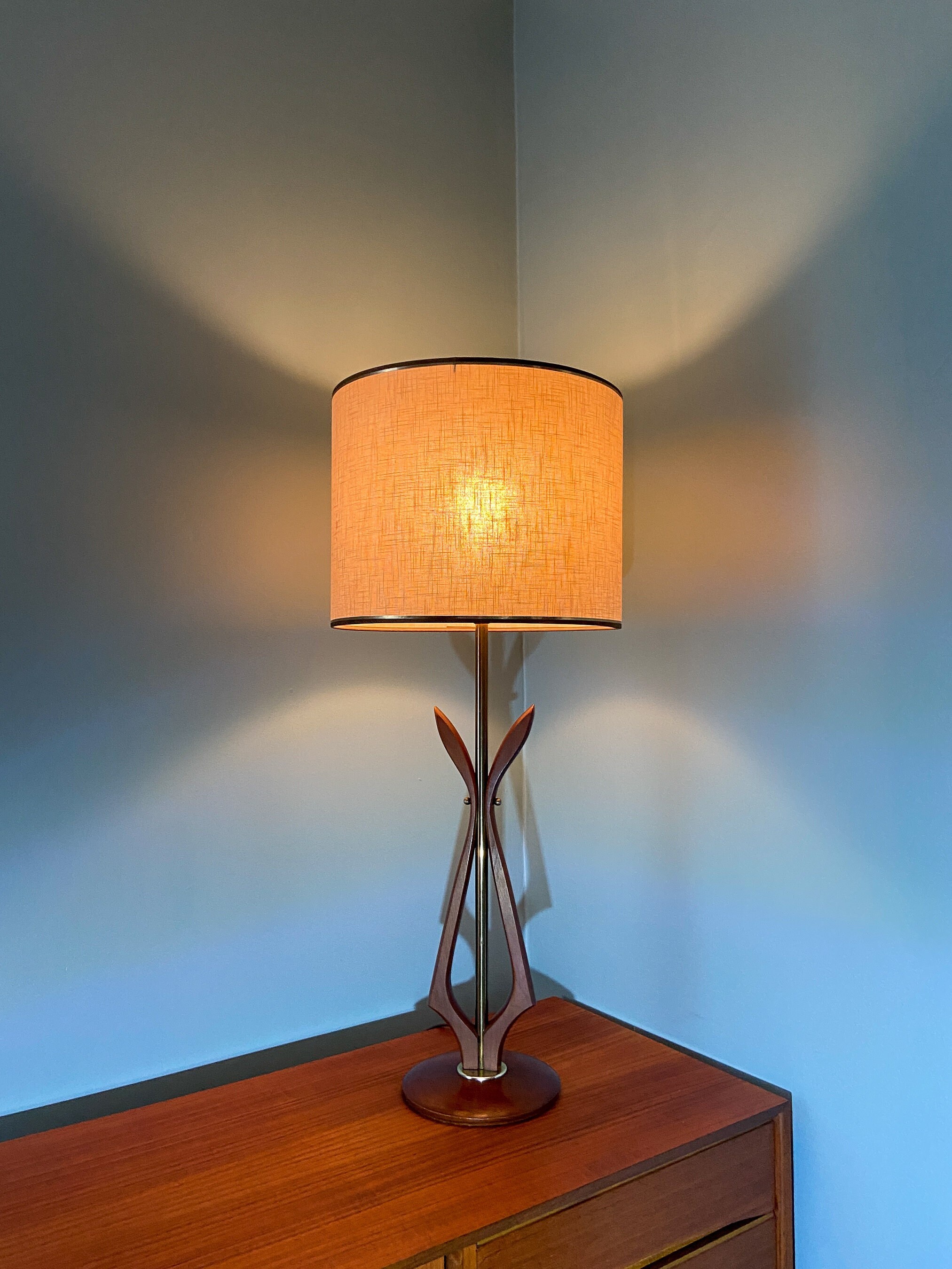 Walnut Table Lamp Sculptural Table Lamp Mid Century Modern Walnut Lamp