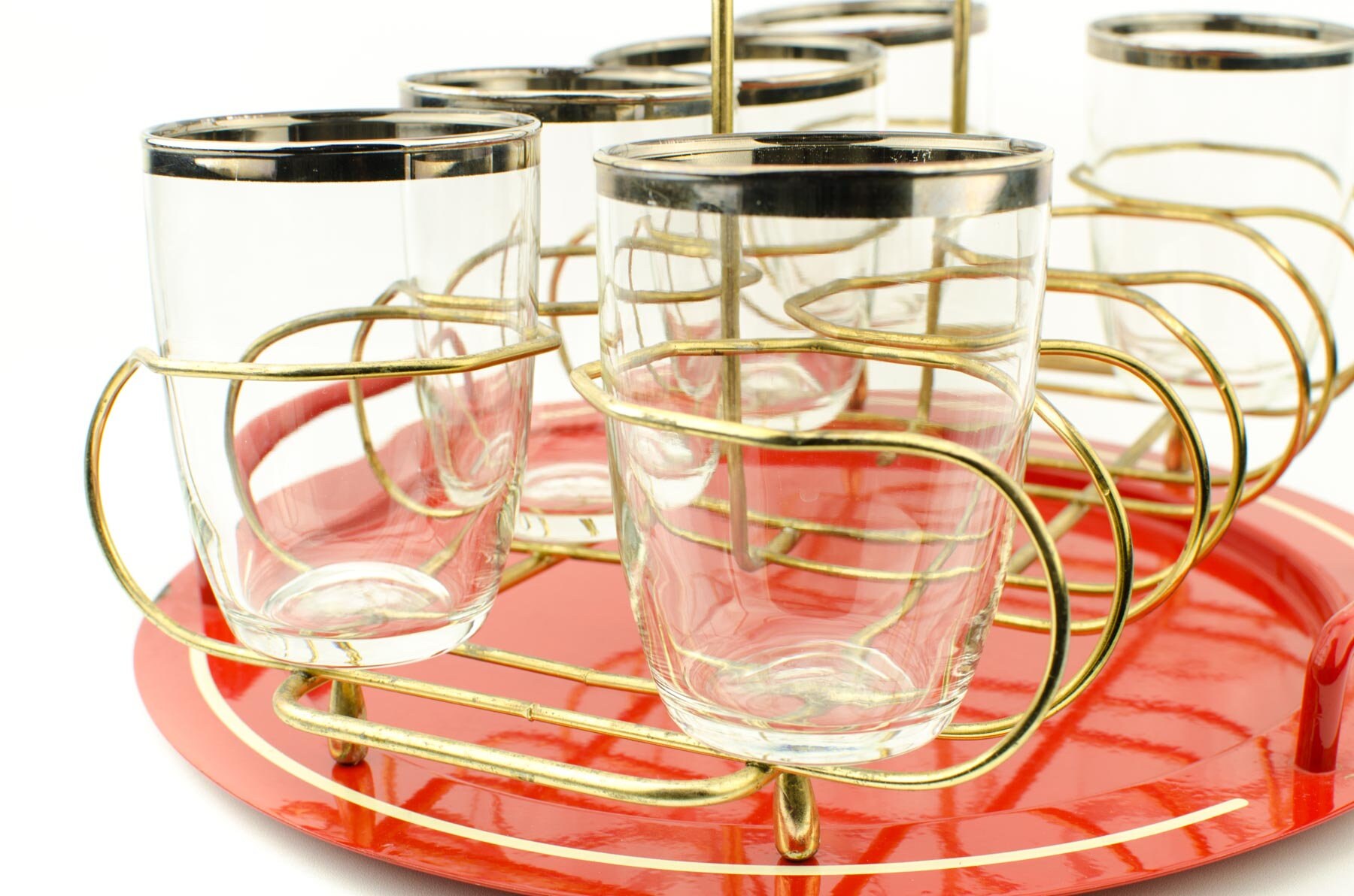 Vintage Silver Rimmed Tumblers, Vintage Drink Caddy, Silver Fade Tumblers