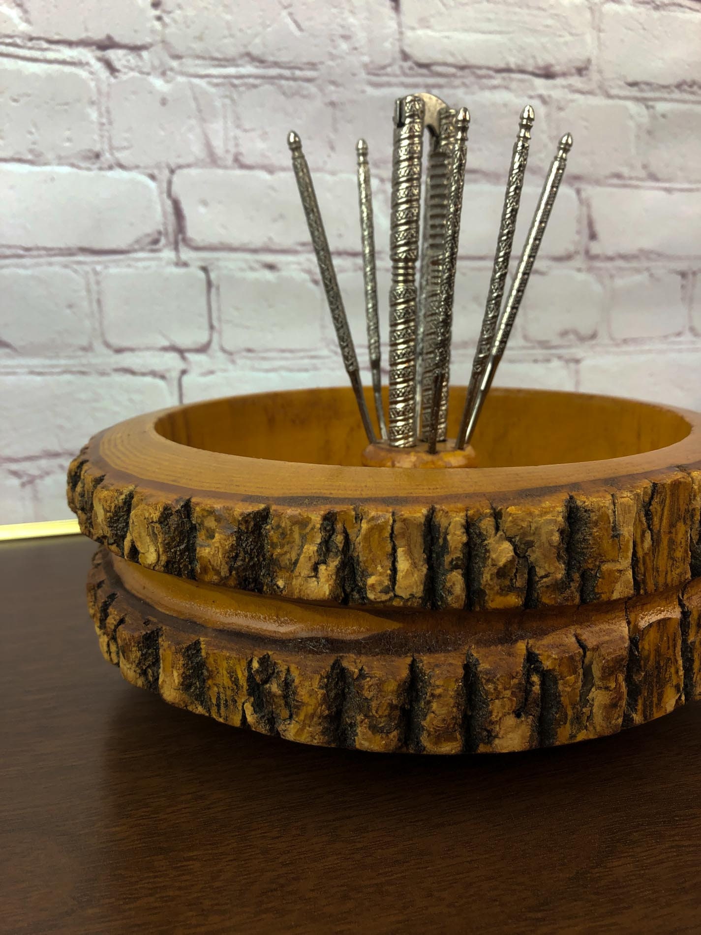 Vintage Wood Log Nut Bowl, Live Bark Edge Nut Bowl, Ellwood Rusticware