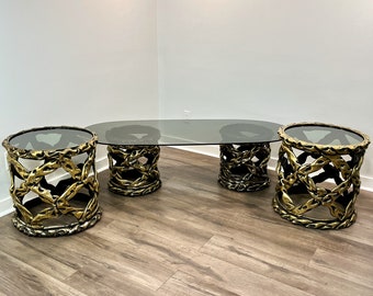 Juego de mesa modernista de resina con cintas, estilo Tony Duquette, década de 1970.
