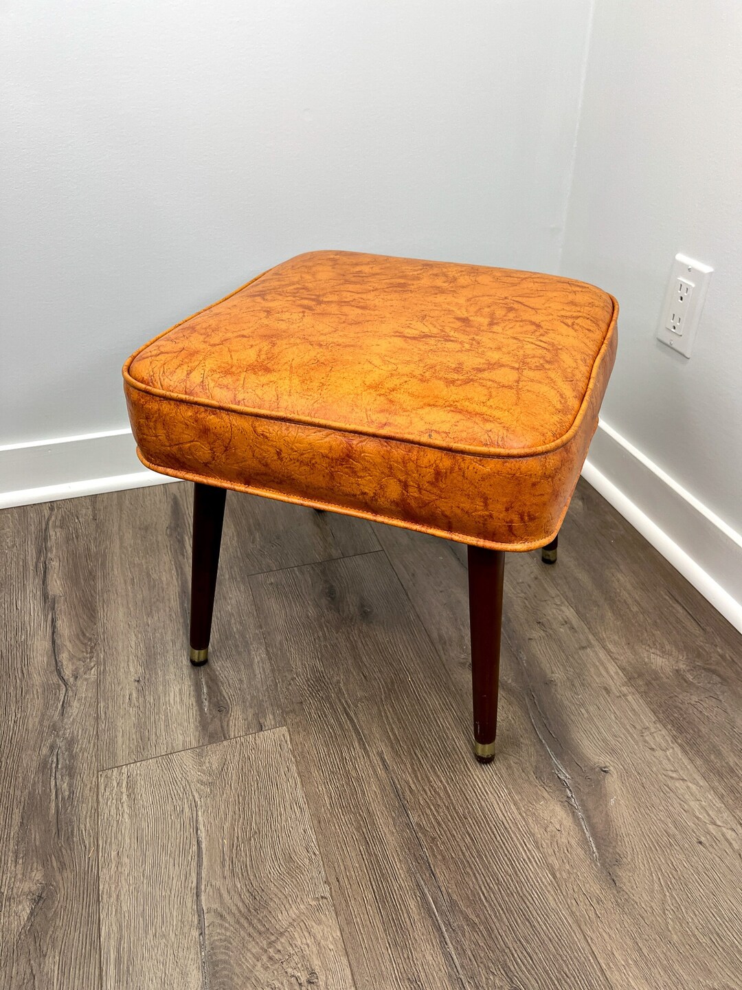 Vinyl Footstool Caramel Vinyl Footstool Mid Century Modern Foot Stool