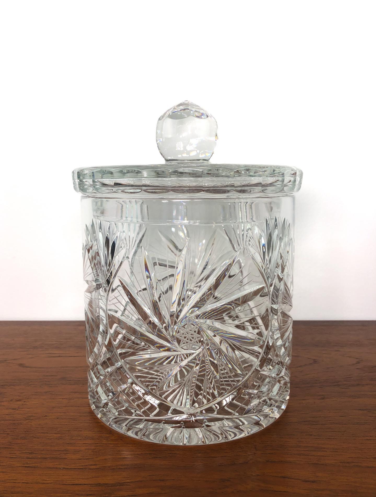 Mid Century Crystal Ice Bucket, W. German Deep Cut Crystal Ice Bucket