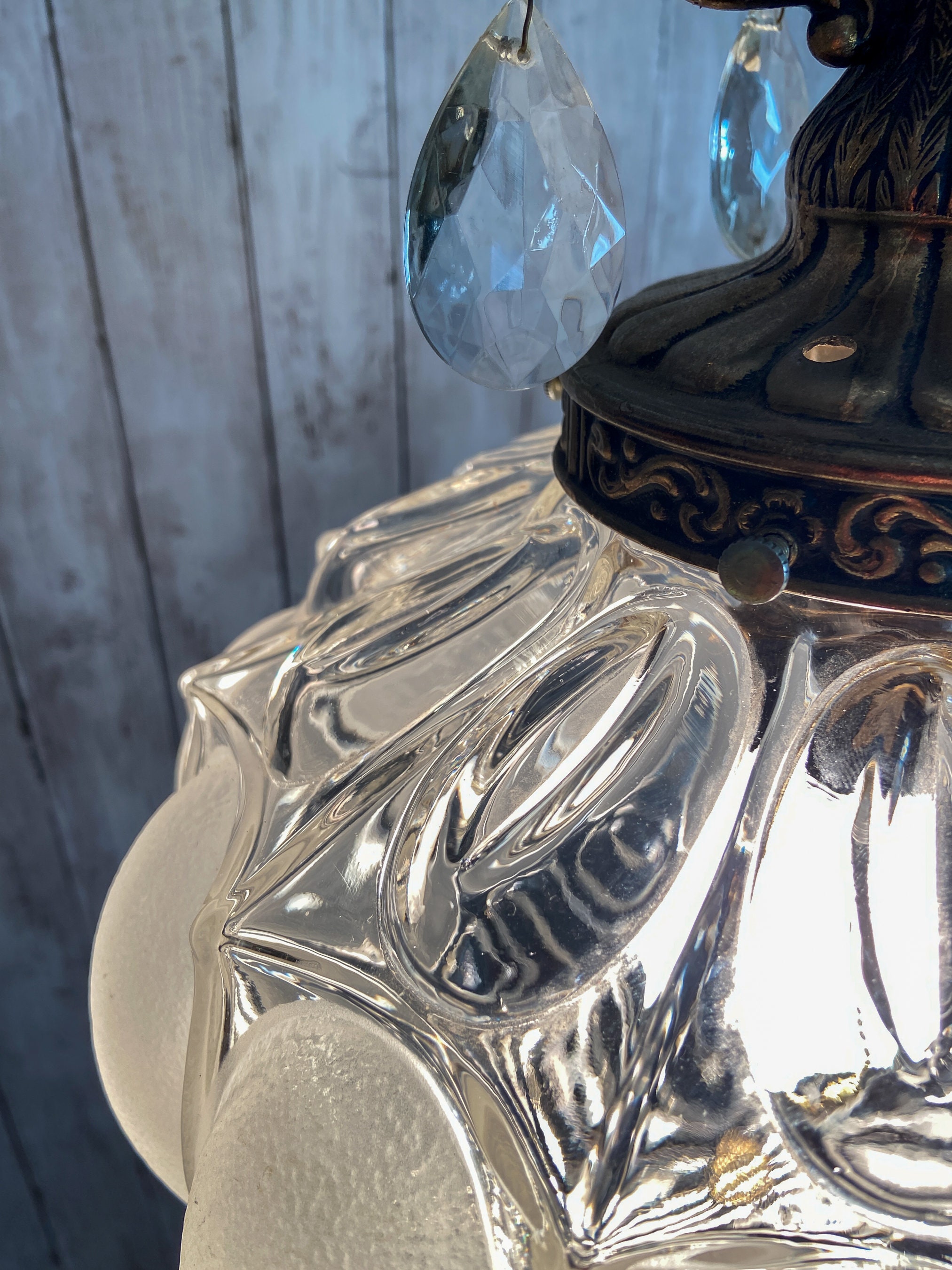 Mid Century Glass Swag Lamp Vintage Brass and Glass Swag Boho Swag Lamp