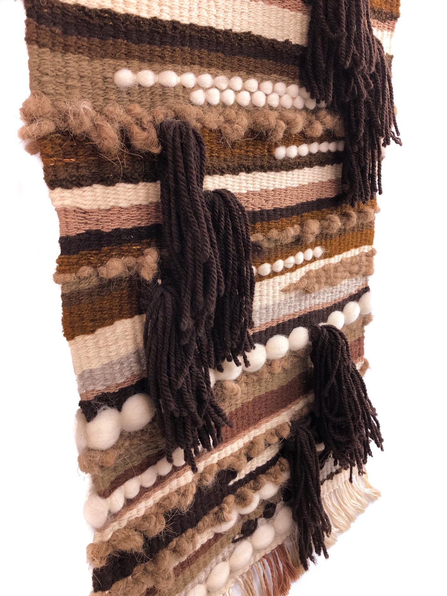 Mid Century Modern Wool Art Woven Wall Hanging Handmade Tapestry Boho