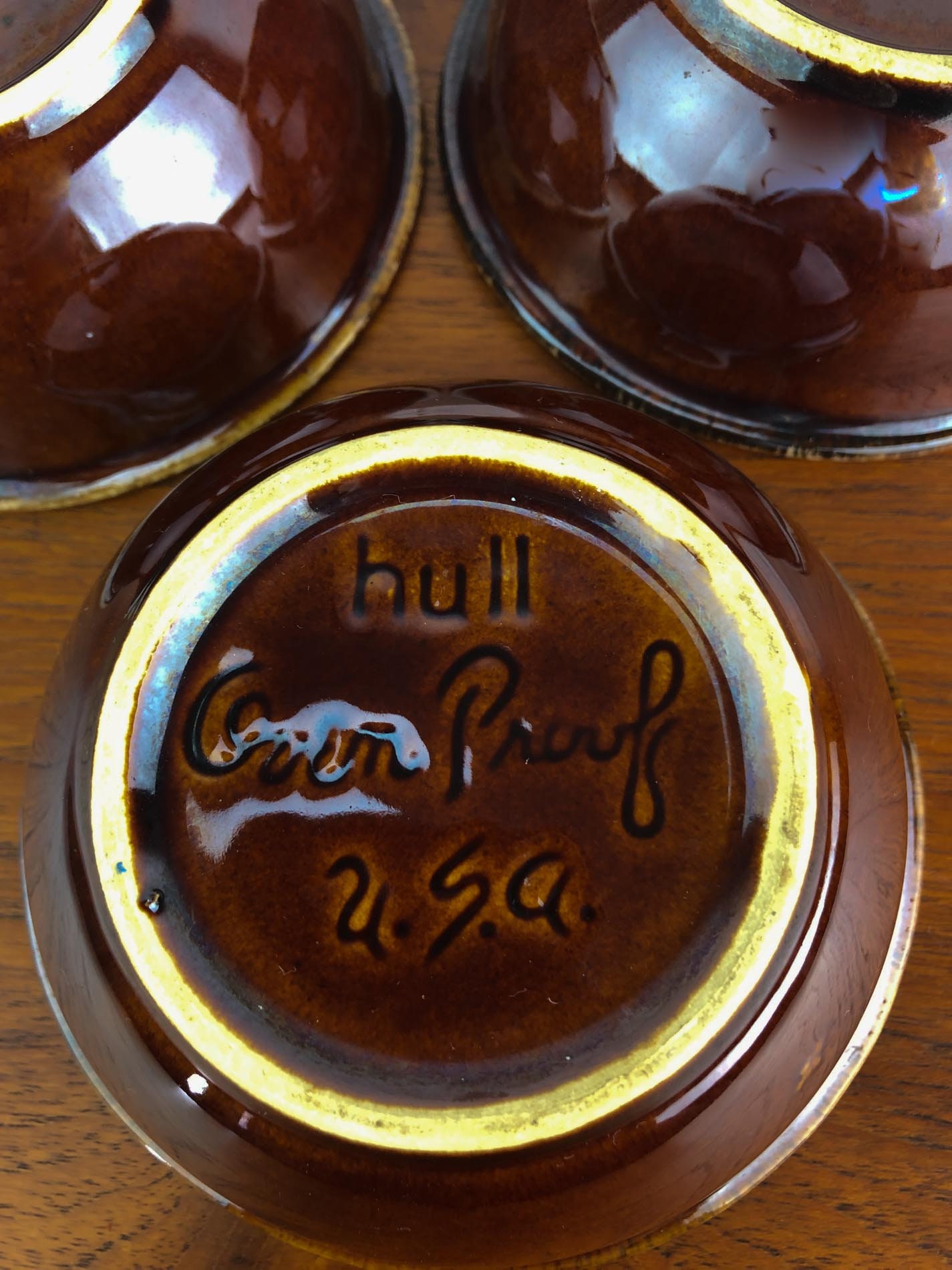 Hull Pottery(3), Brown Drip Fruit Bowls, Oven Proof, Crooksville, Ohio