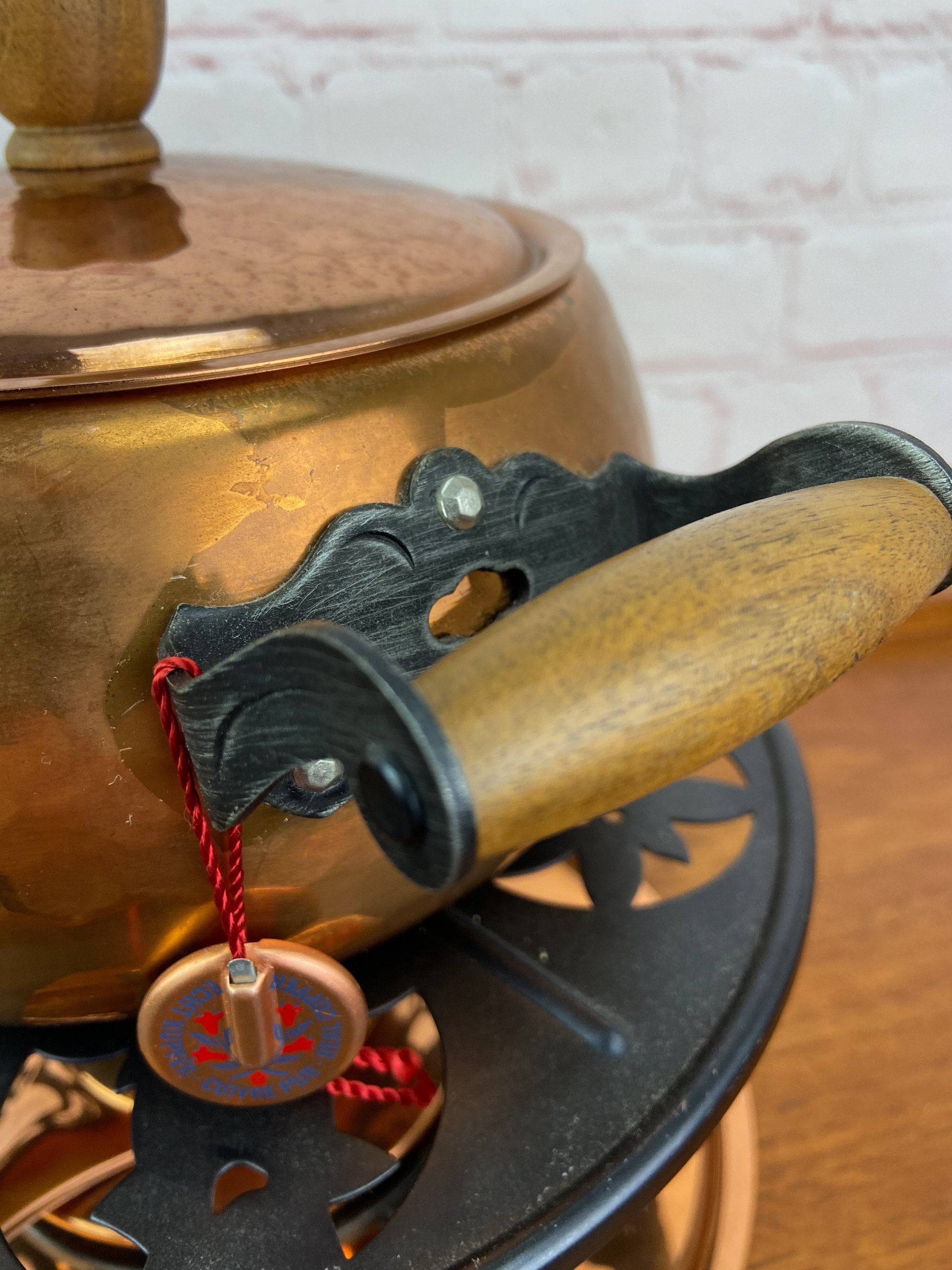 Stockli Netstal Hammered Copper Fondue Pot, Swiss Copper Fondue Pot