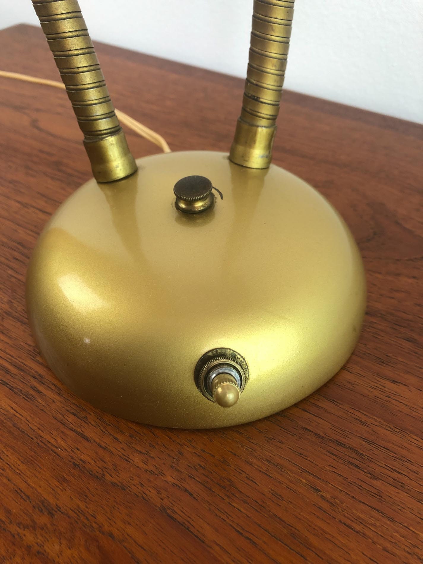 Double Gooseneck Desk Lamp, MCM Desk Lamp, Brass Tone Desk Lamp, Mid