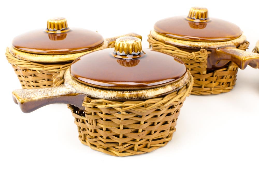 Hull Pottery Brown Drip French Onion Soup Bowls Set of FOUR, Hull