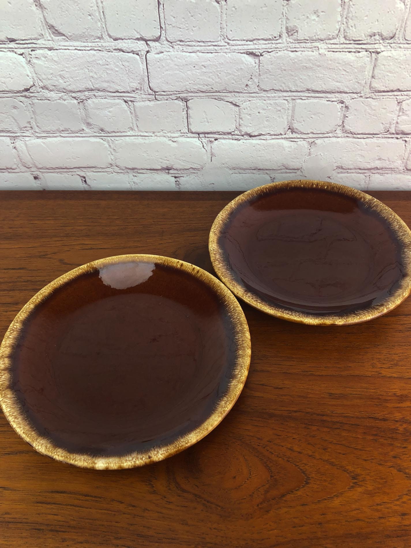 RESERVED—Hull Luncheon Plates (2), Hull Brown Drip Oven Proof USA Plates, Hull Luncheon Plates