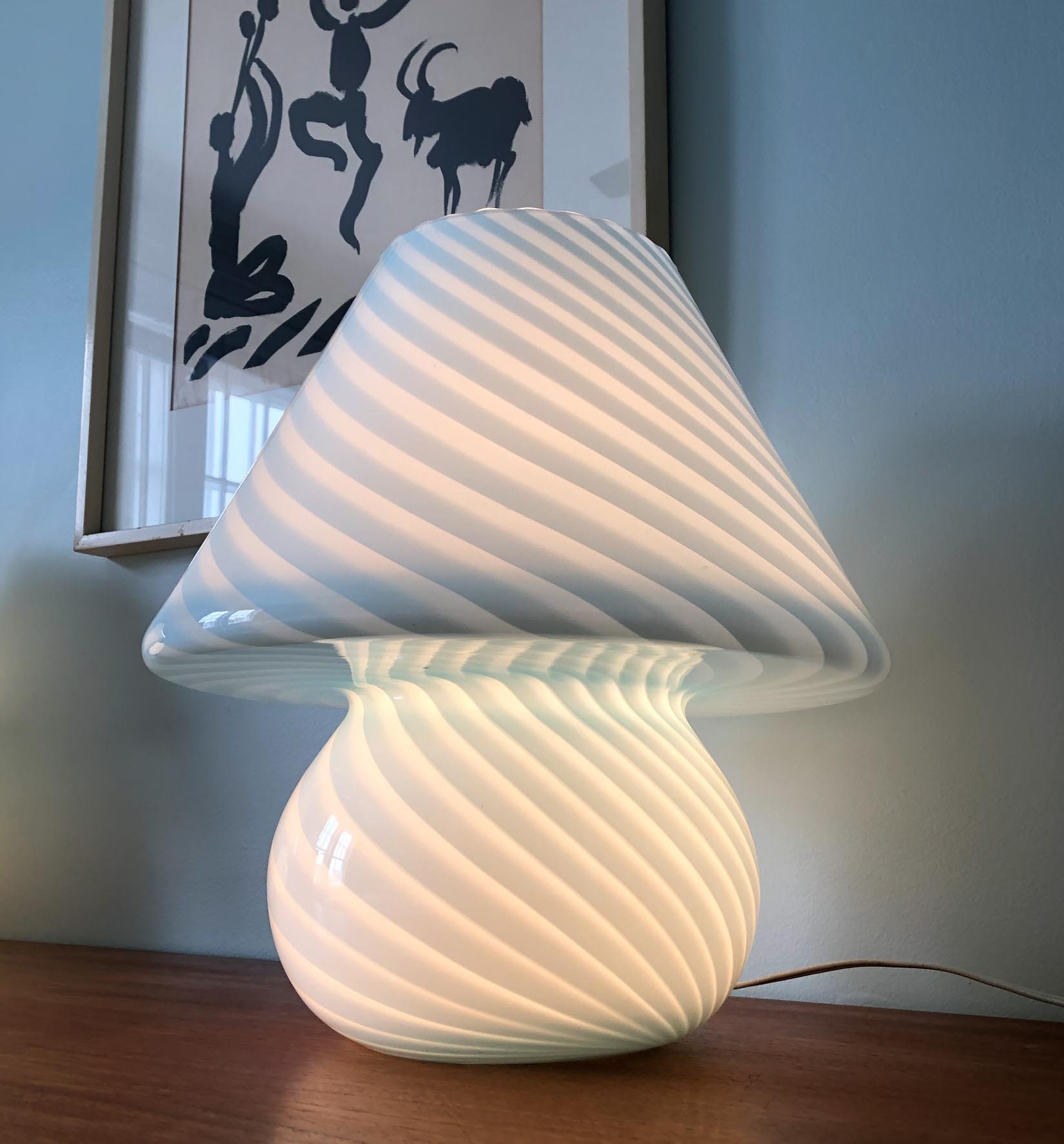 Murano Mushroom Lamp, Murano Mushroom Glass Lamp, Murano Swirl Mushroom