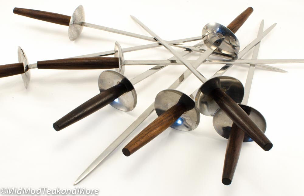 Vintage Stainless Steel and Teak Sword SkewersONLY 4 LEFT