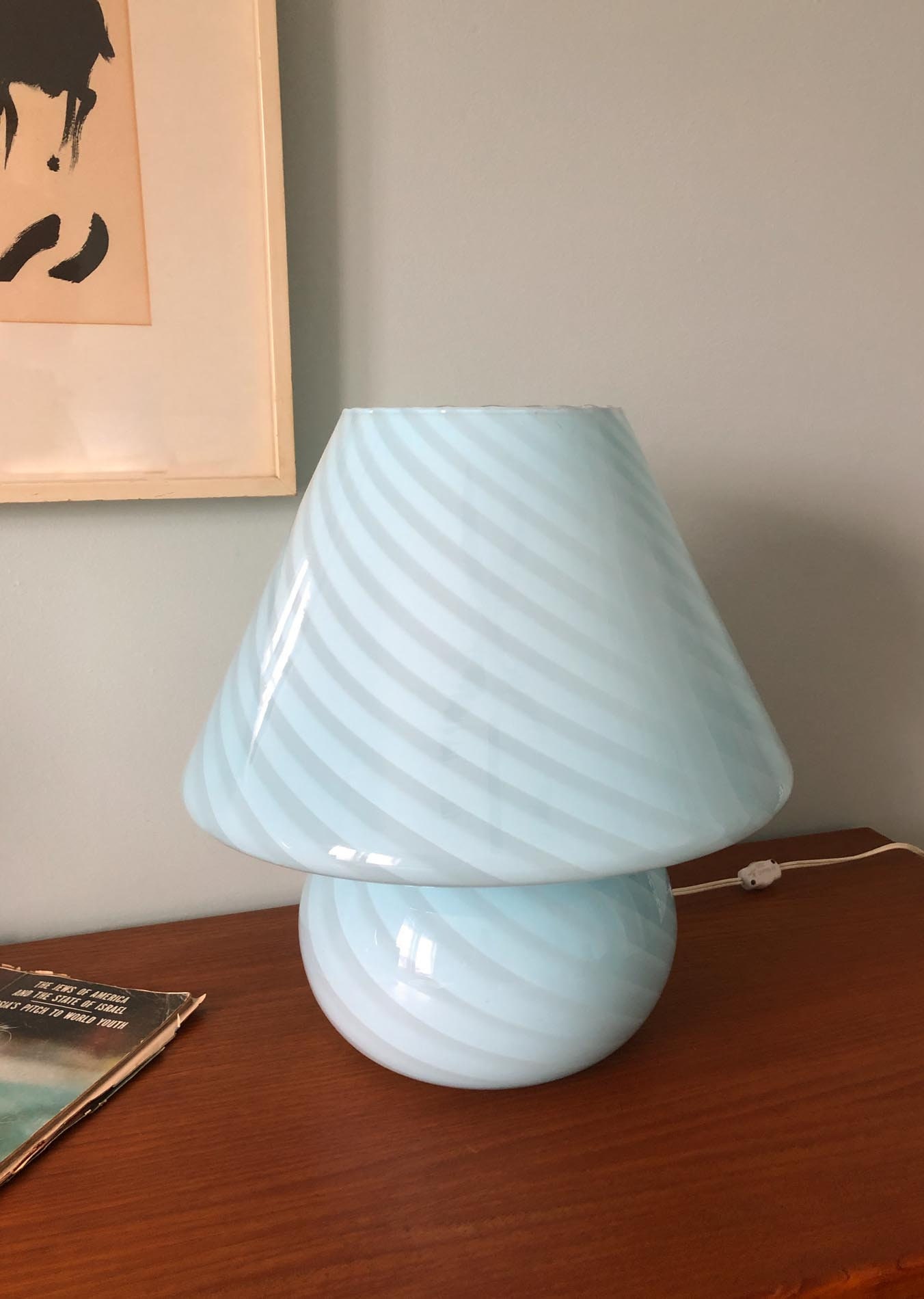 Murano Mushroom Lamp, Murano Mushroom Glass Lamp, Murano Swirl Mushroom