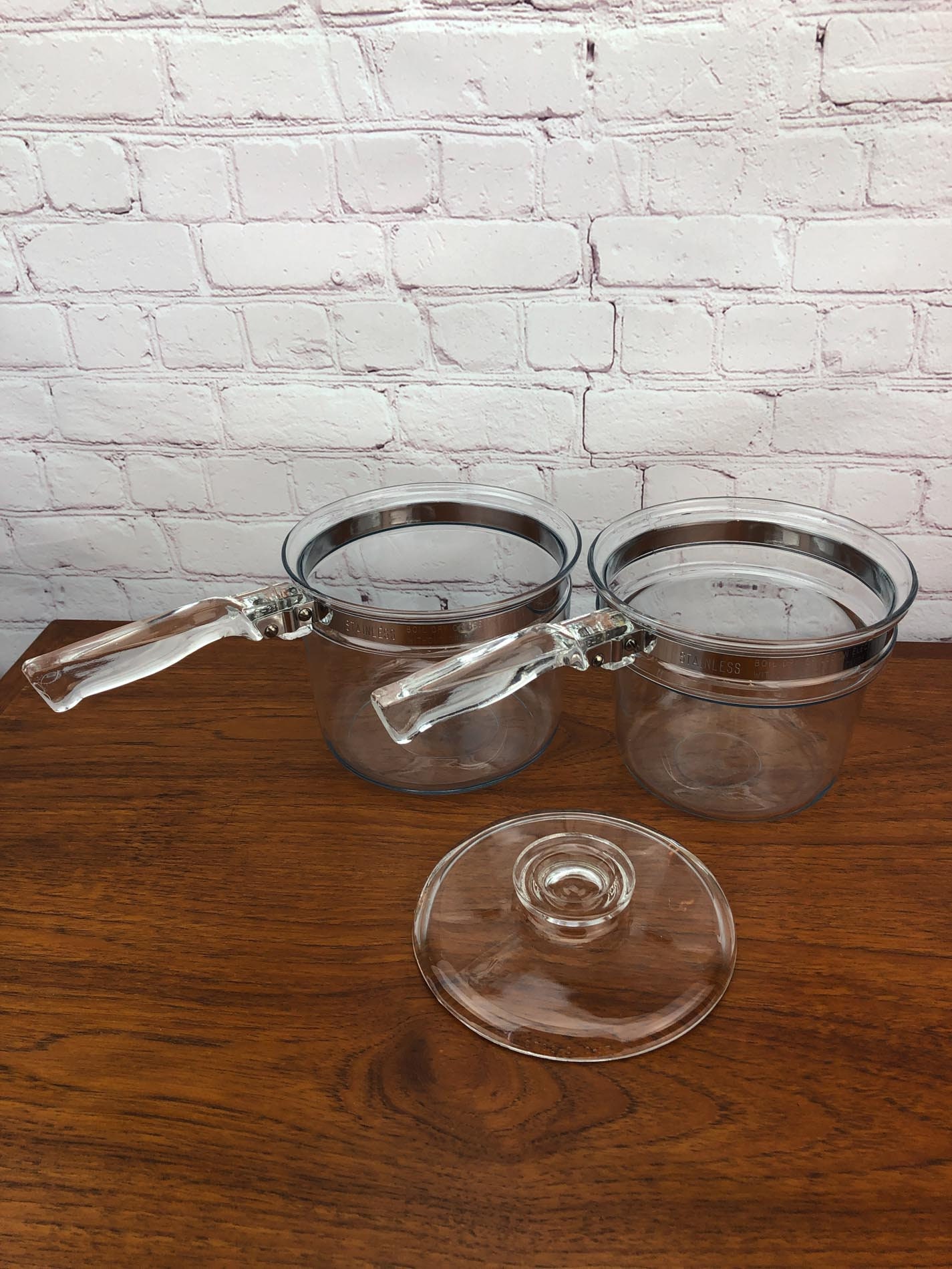Pyrex Double Boiler, Flamware, Vintage Pyrex Glass, Glass Double Boiler